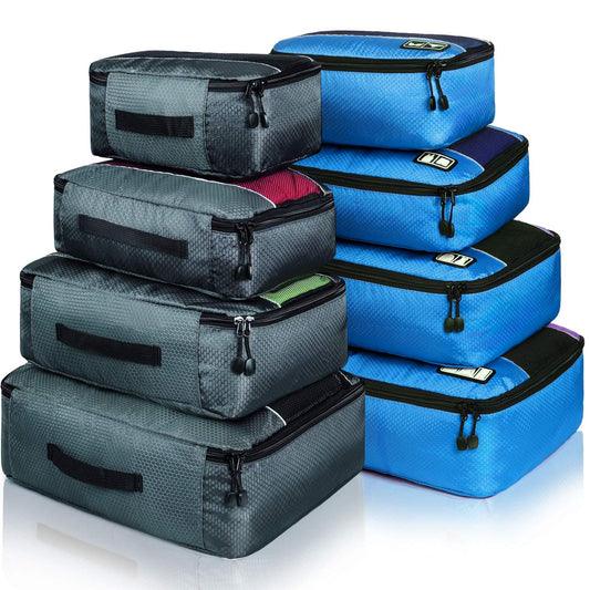 8 Set Packing Cubes, Travel Luggage Bags Organizers Mixed Color Set (Grey Blue)