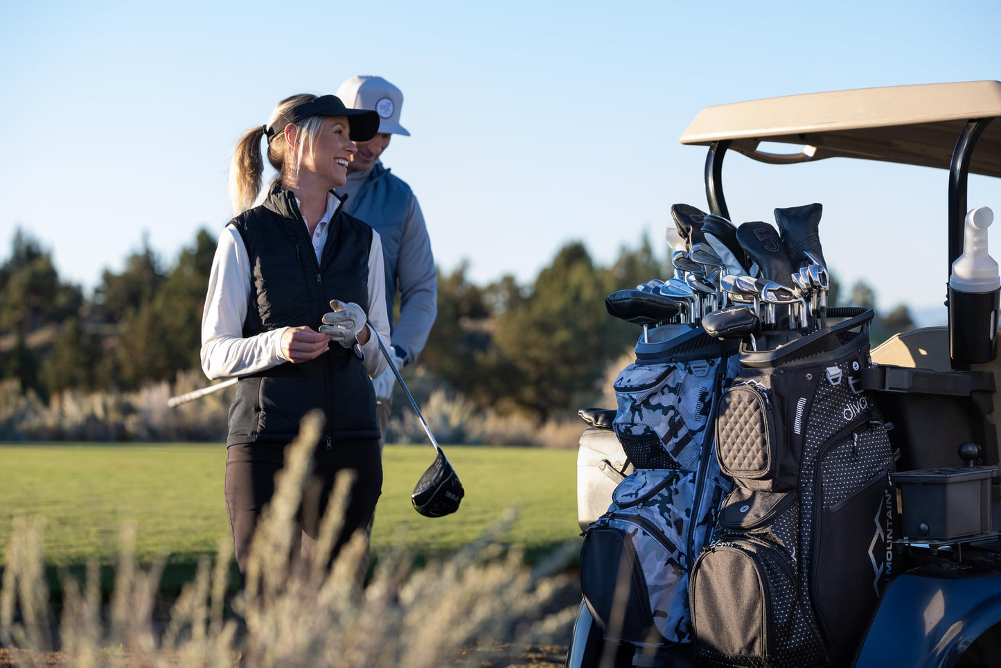 Sun Mountain Women's Stellar Lightweight Cart Golf Bag 14-Way Top - 11 Pockets, Single Strap System, Push-Electric-Riding Cart Compatible Compression Base, 2025 Model - Teal-Slushy-Lace