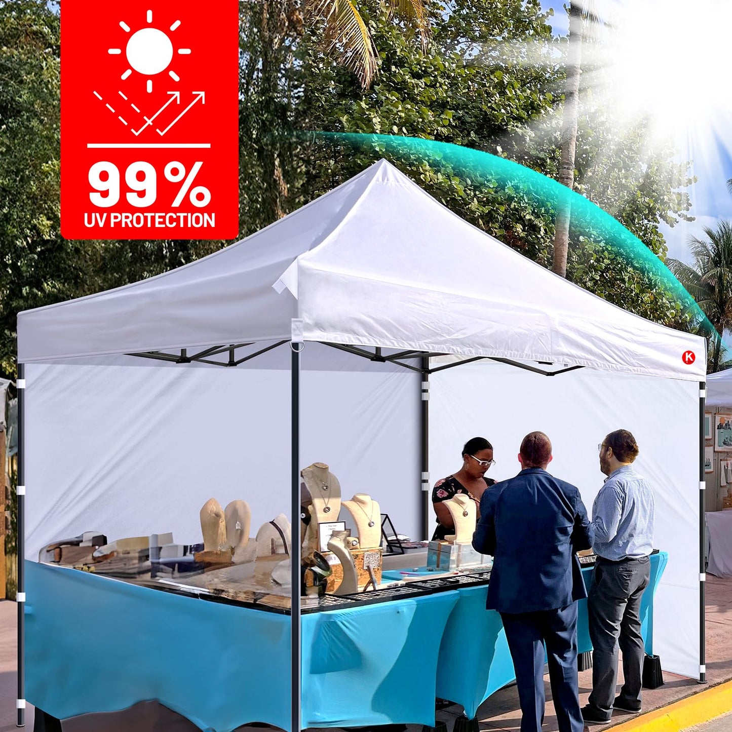 KaKuEike 10x10 Canopy Replacement Top - Heavy-Duty 600D Oxford Fabric with 8 Drainage Holes, Waterproof & 99% UV Resistant Tent Cover for Pop-Up Canopy, Professional Replacement Top Only (White)