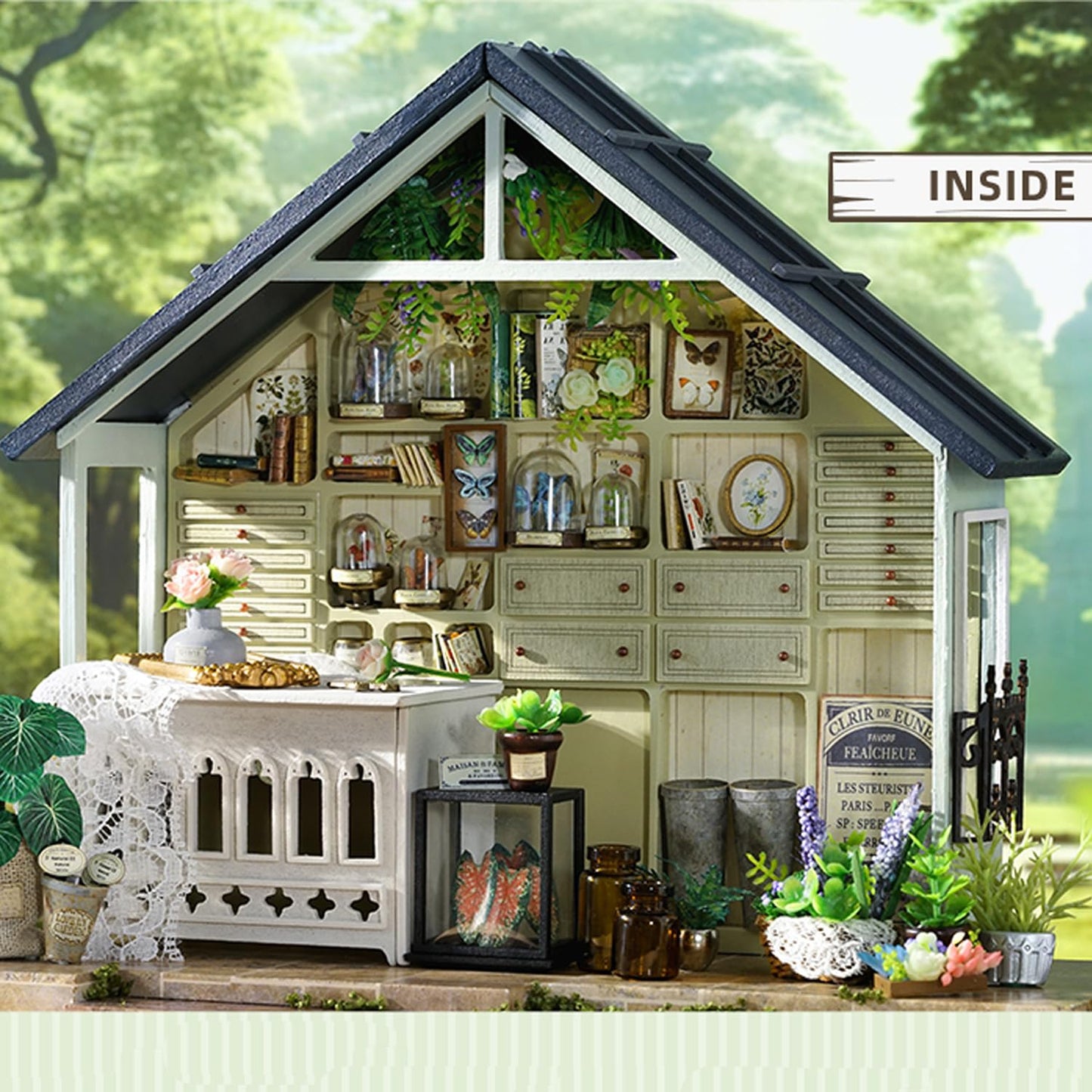 MAGQOO DIY Miniature Dollhouse Kit with Furniture Creative Room Mini Wooden Doll House Accessories DIY Doll House Room Box(Green Plant Studio)