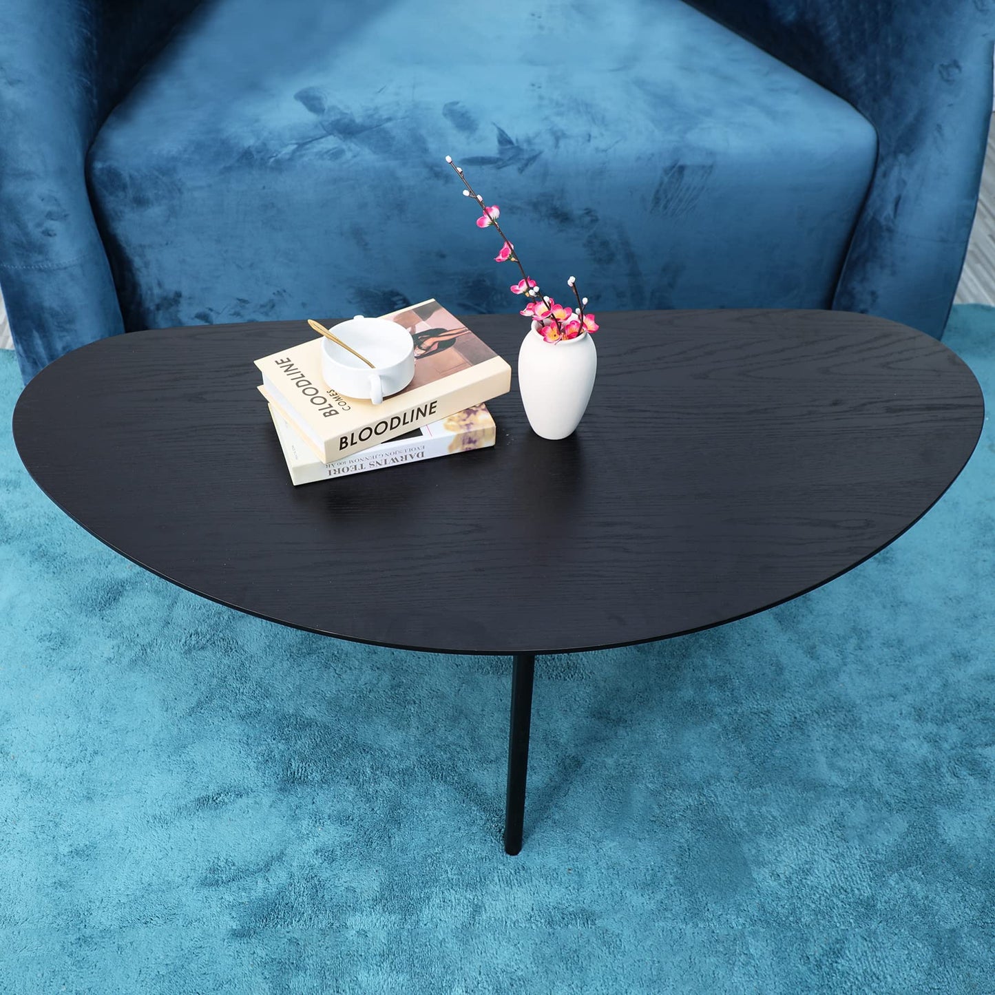 FIRMINANA Mid Century Modern Coffee Table, Oval Black Coffee Table for Living Room & Small Spaces, 47.3" W x 23.63" D x 17.72" H