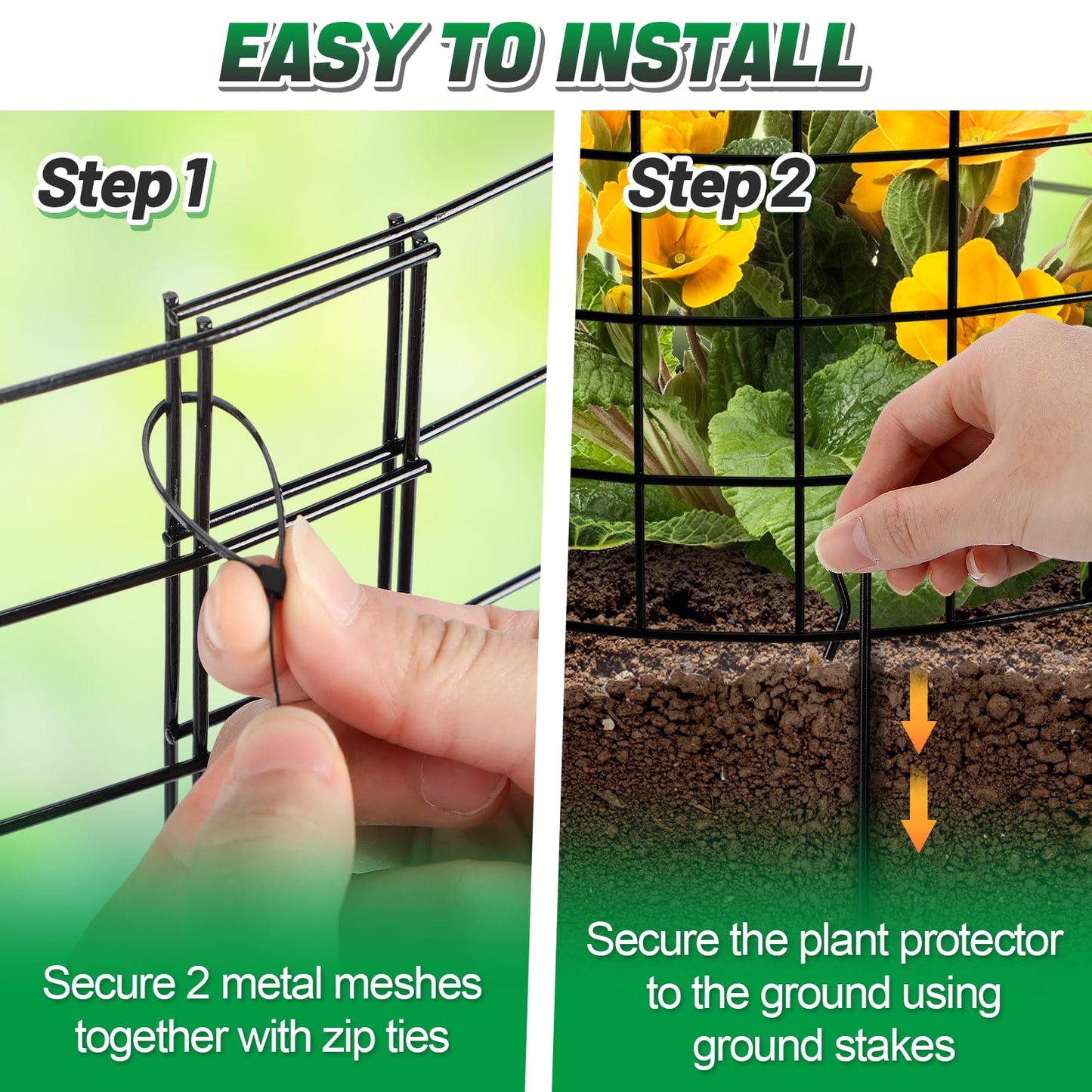12-gauge Wire Pre-Bent Quick Setup Plant Protectors from Animals -14''H *13''Dia Chicken Wire Plant Cages to Keep Rabbits Deers Squirrels Out, Garden Bunny Barricades with Zip Ties Stakes, 5Pack