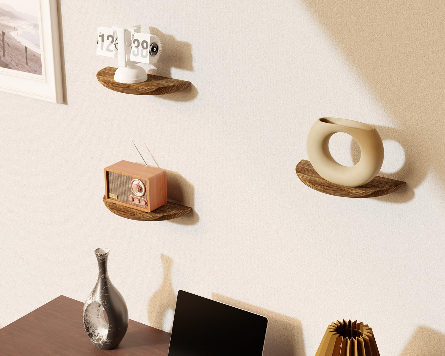 SoaShower Solid Wood Half Round Rustic Floating Shelves, Natural Wood Wall Shelves, Elevate Your Space. Perfect for Living Rooms, Bathrooms, Bedrooms, Offices, Children's Rooms,Pictures Plants Books