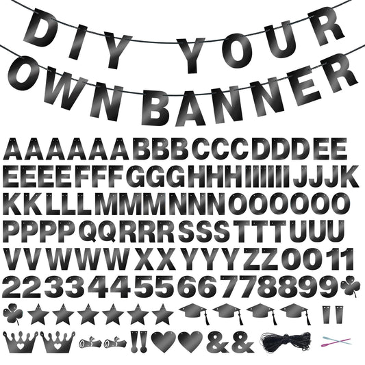 131 PCS Custom Banner DIY Letter Banners Personalized Banner for Birthday Congratulations Wedding Party Banners Black 5-inch