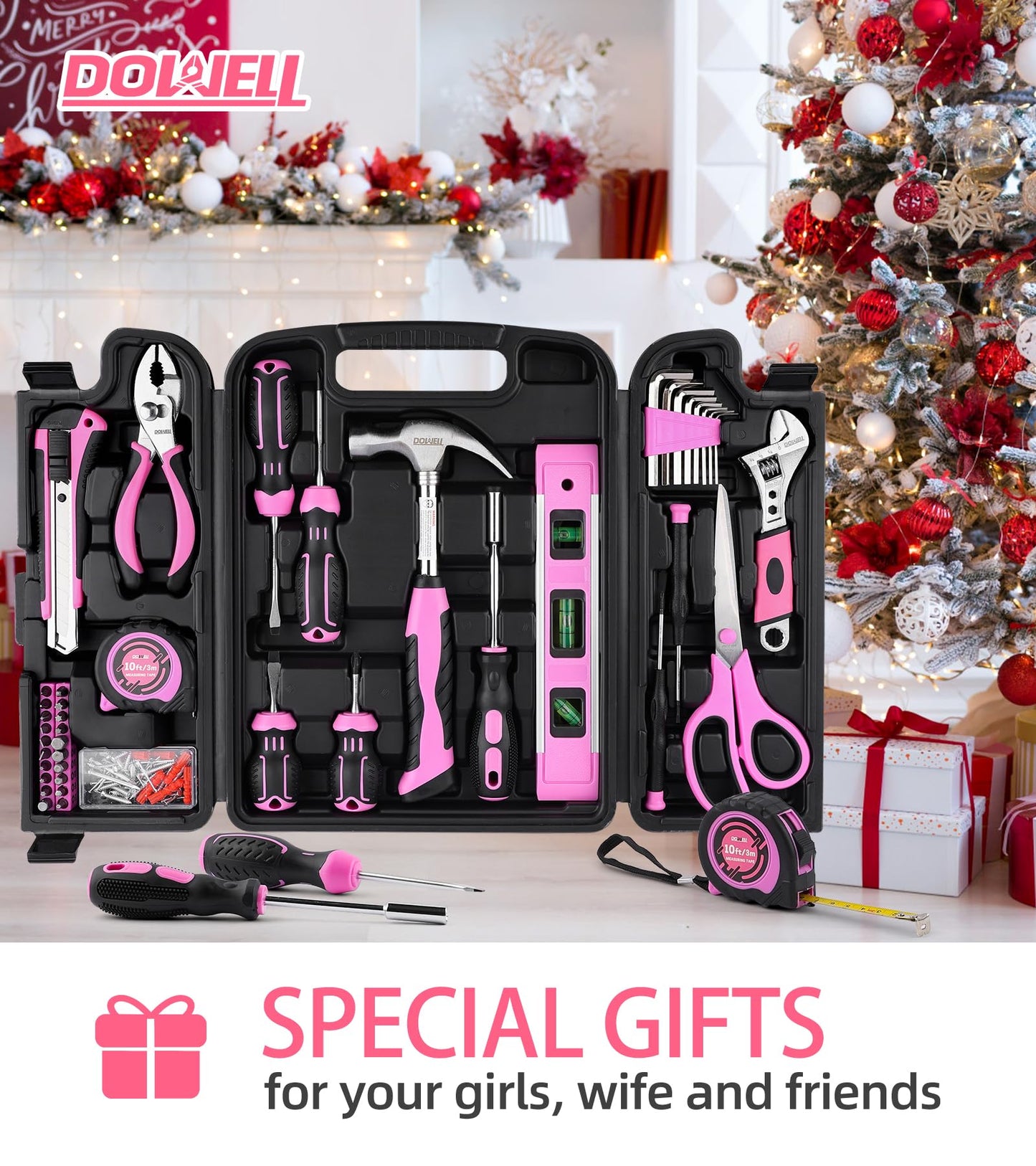 DOWELL 123-Piece Pink Home Repair Tool Kit for Women & Girls - All-in-One DIY Toolkit with Ergonomic Handles, Durable Toolbox, Non-Slip Grips | Perfect Gift for Wives, Moms, Crafters