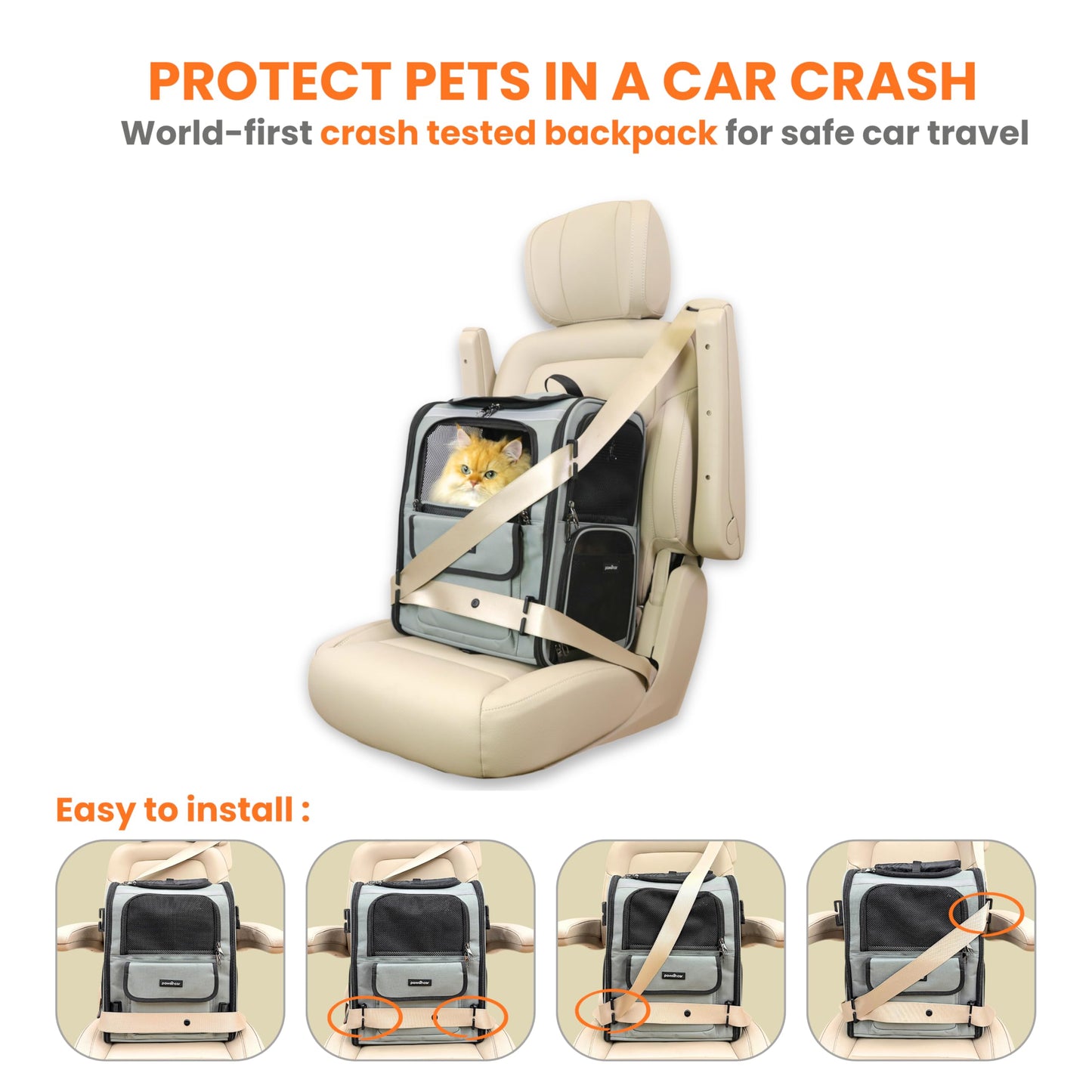 Crash-Tested Multi-Window Cat Backpack Carrier | 2-in-1 Lab-Tested Cat Car Seat & Dog Backpack Carrier | 4 Windows, 4-Side Breathable, Zipper Locks, Foldable | Perfect for Hiking & Pet Car Travel.