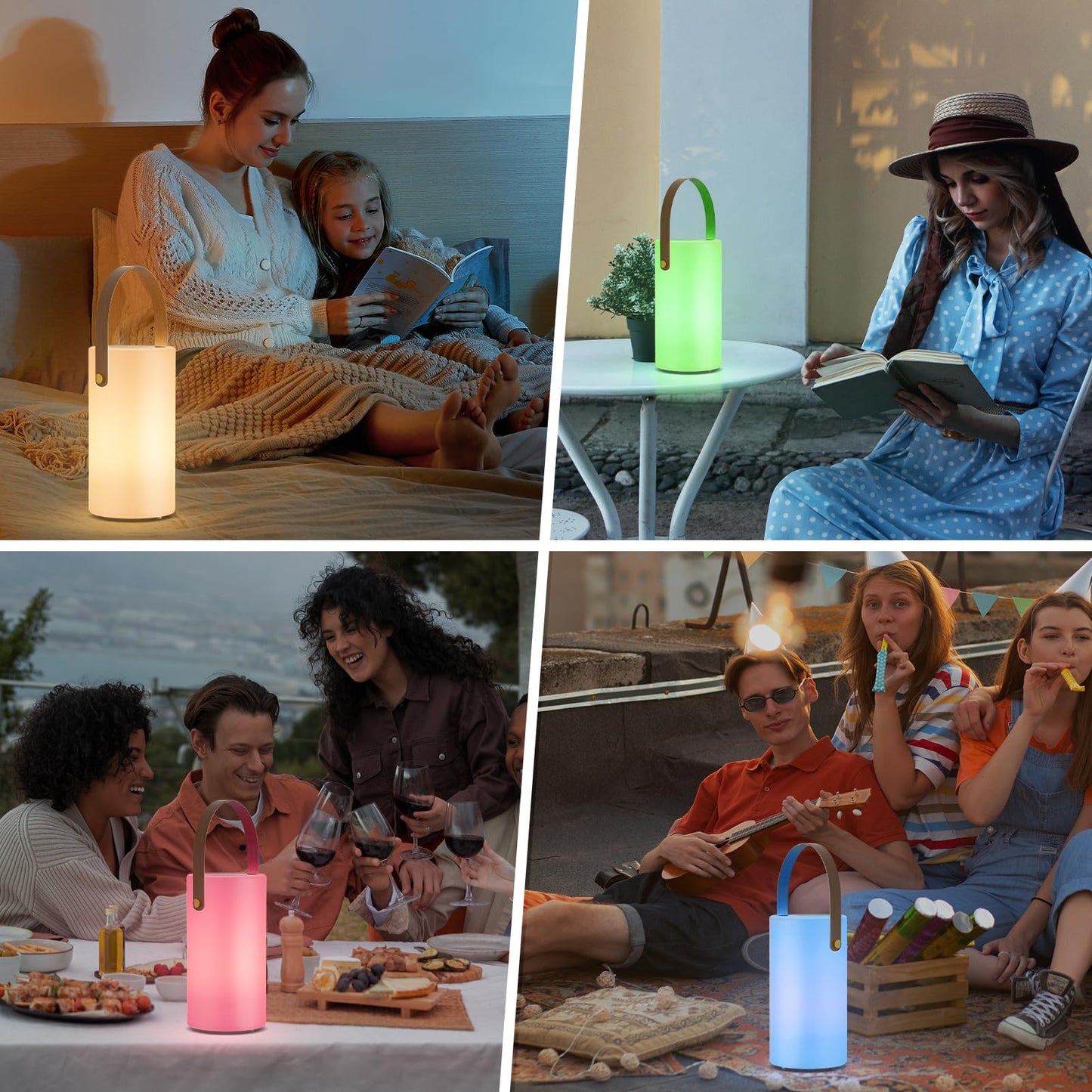 NiceBuy 2-Pack Solar Table Lamp Outdoor Water-Resistant LED Portable Solar Lantern Warm RGB Rechargeable Cordless Lights for Patio Deck Camping