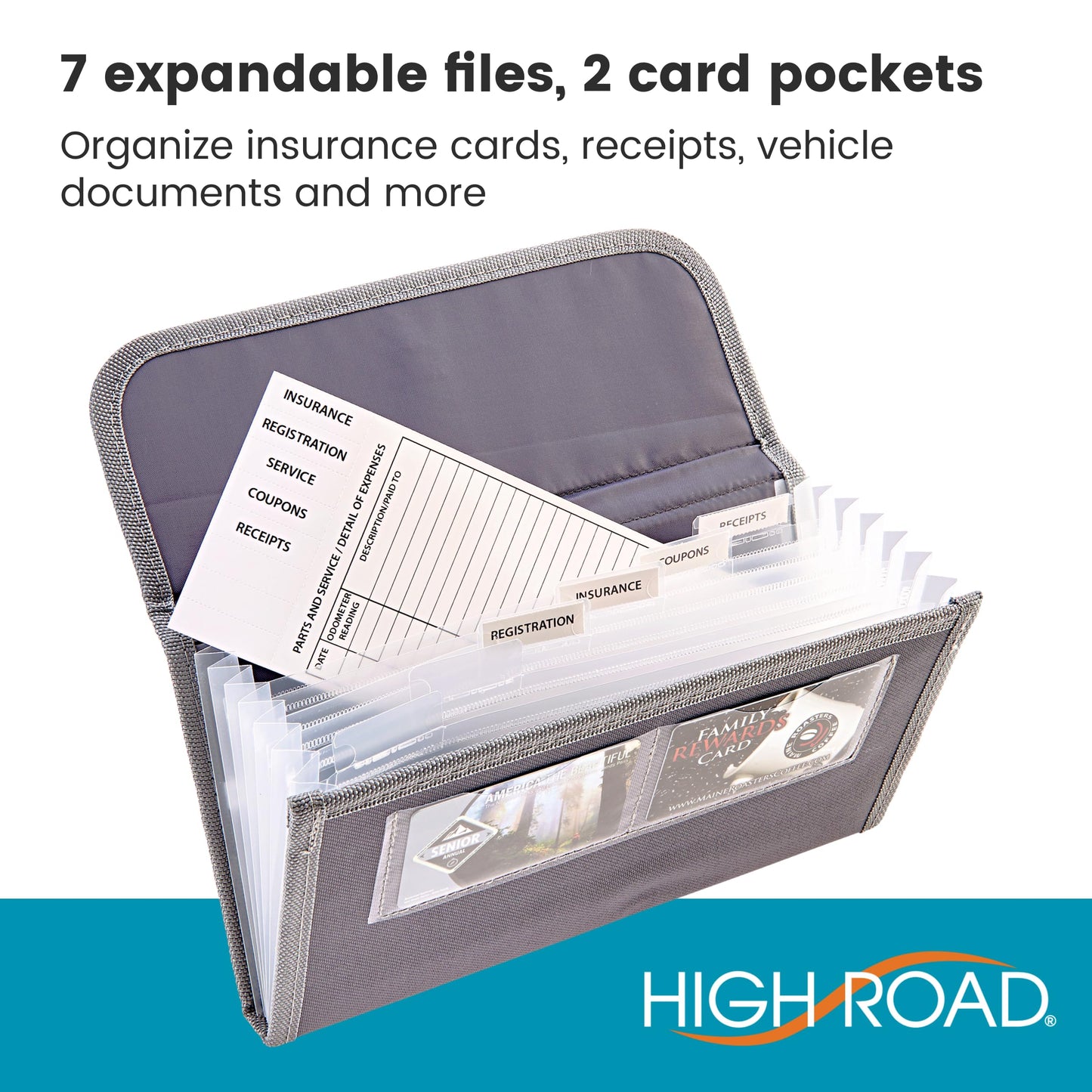 High Road Car Glove Box Organizer - Maintenance Folder for Car Documents - Card Pockets for Insurance and Registration with Receipt Log and Divider Tab Inserts