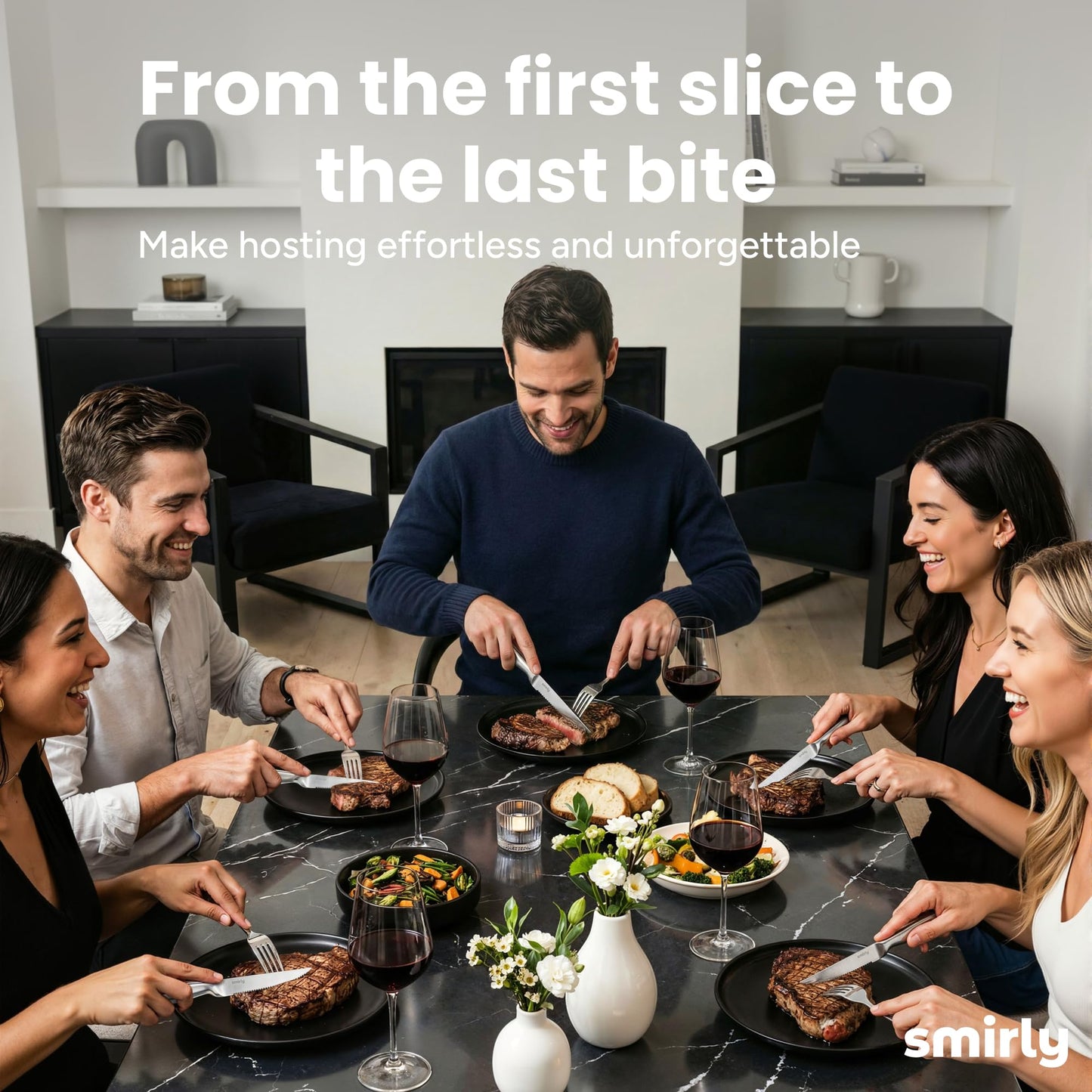 SMIRLY Knife Set - 15 Pieces Knives Set for Kitchen with Block and Sharpener - Stainless Steel Knife Set with Anti-Slip Ergonomic Handle for Steak Bread, Dishwasher Safe, House Warming Kitchen Gifts