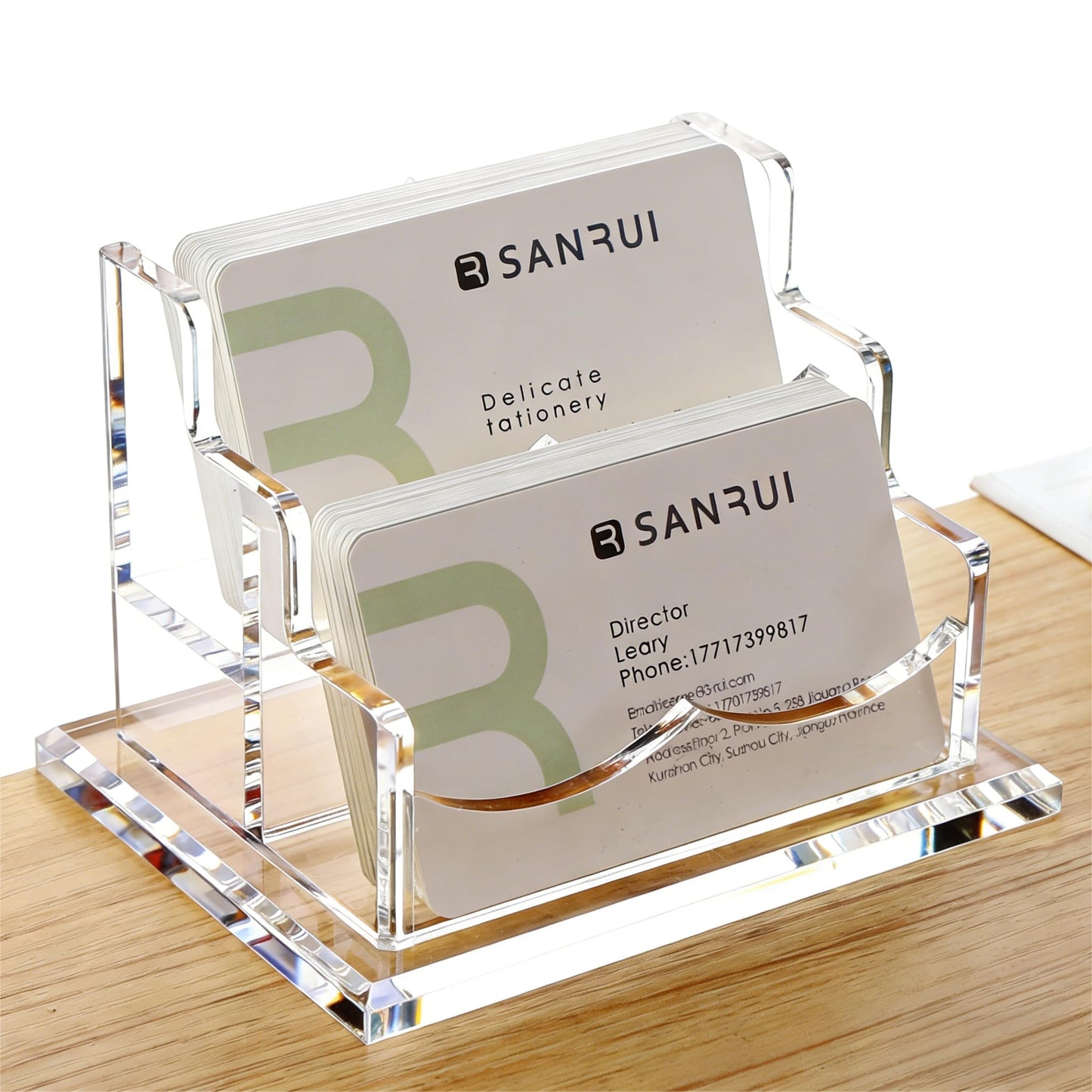 YUXUN Acrylic Business Card Holder for Desk-2 Tier 2 Slots, 3.5"×2" Multiple Business Card Holder Organizer for Women Men, 100+ Business Cards for Office Exhibition Home