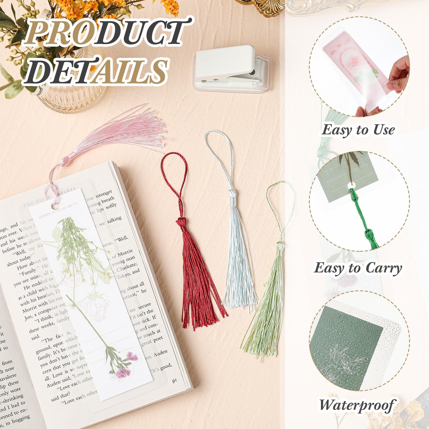 Fuyoooo 101 Pcs DIY Bookmark Making Kit Bookmark Laminating Pouches 5 Mil Hot Laminator Sleeves with Rainbow Tassels and Puncher Fit Most Pouch Laminating Machines Easter Gift(2.36 x 7.87 Inch)