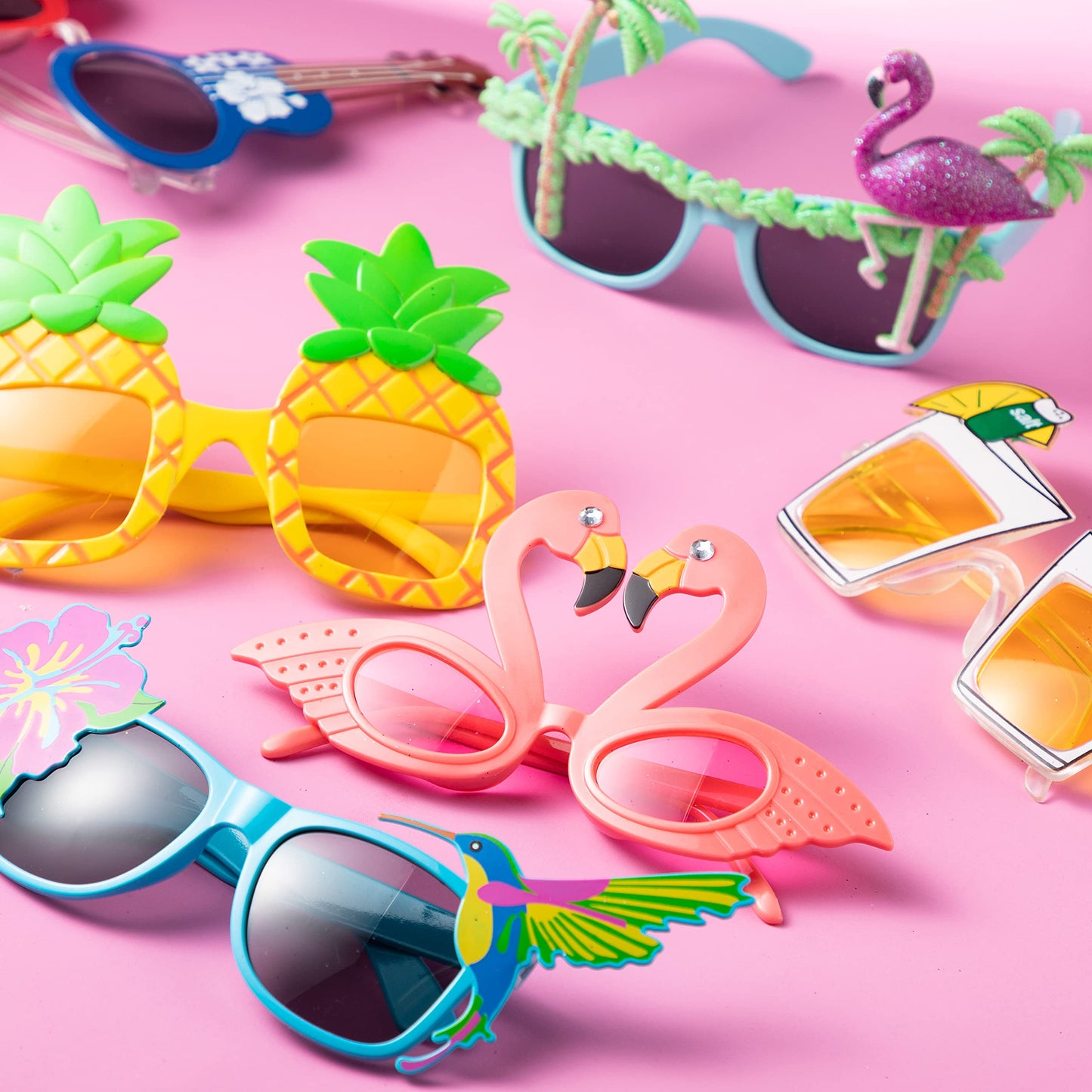 JOYIN 12 Pieces Luau Party Glasses and 12 Pieces Hawaiian Leis, Flowers Leis Garlands Novelty Sunglasses, Tropical Birthday Summer Beach Party Decoration Supplies