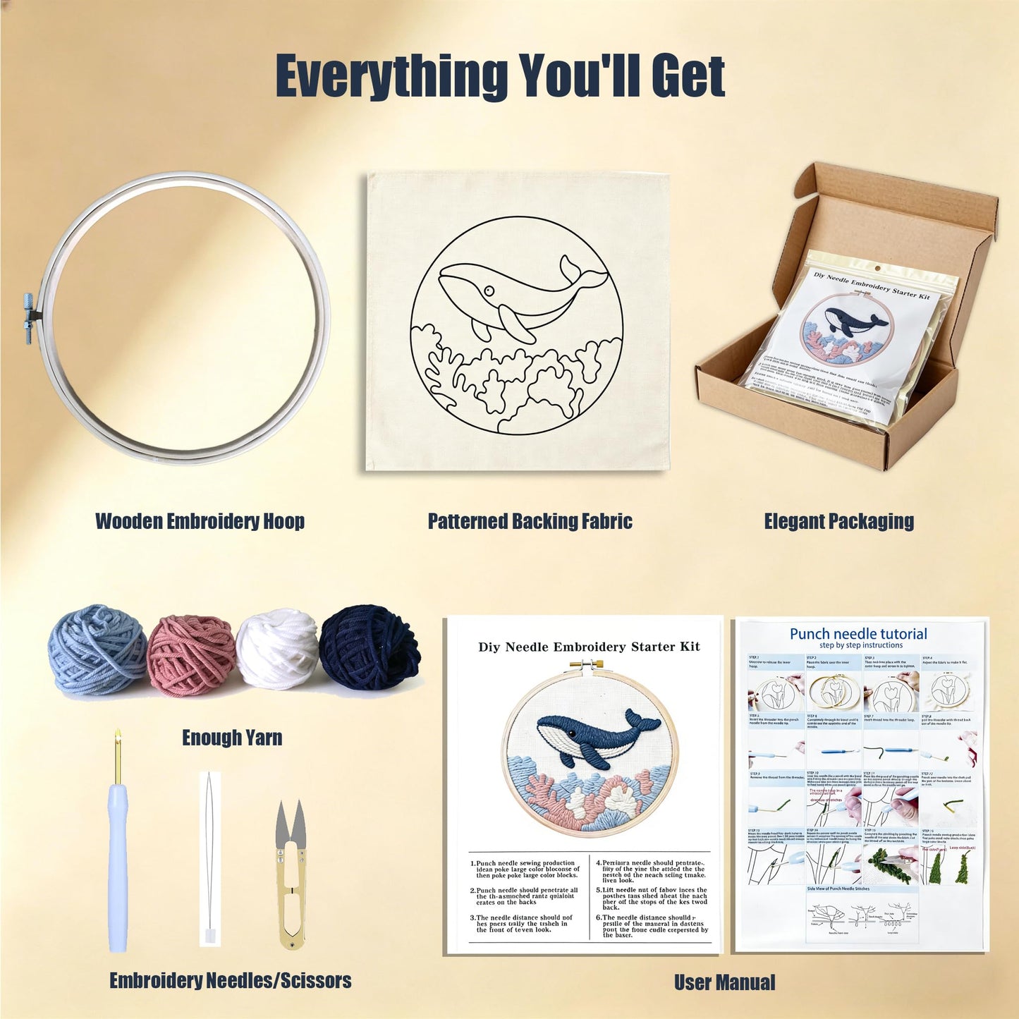 AohaiNova Punch Needle Kits for Adults Beginner,Punch Needle Starter Kit Easy,Embroidery Punch Needling Kits,DIY Punchneedle Kit All Supplies with Wooden Hoop/Patterns/Yarns/Instruction(04-Insect)