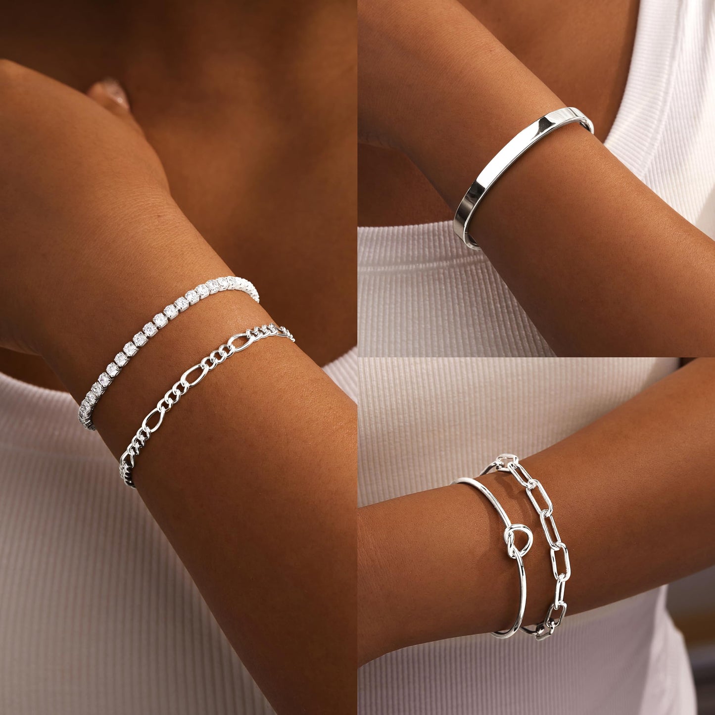 Gokeey Silver Bracelets for Women Bangle Cuff Bracelet Set for Women No Tarnishi Bracelets Jewelry Gifts for Women Trendy