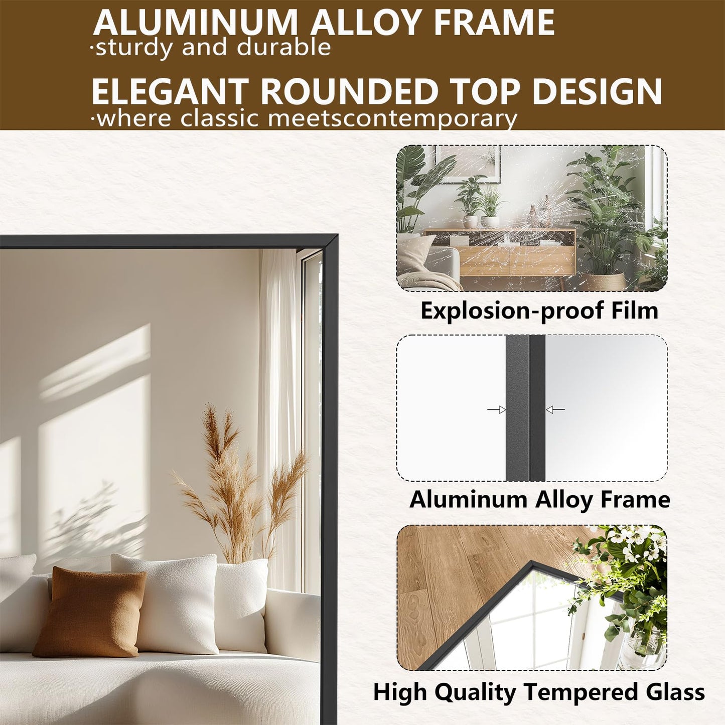 Koonmi 86"x40" Floor Mirror Full Length, Bedroom Floor Body Mirror with Stand, Large Black Mirror, Leaning, Standing or Hanging Horizontally/Vertically