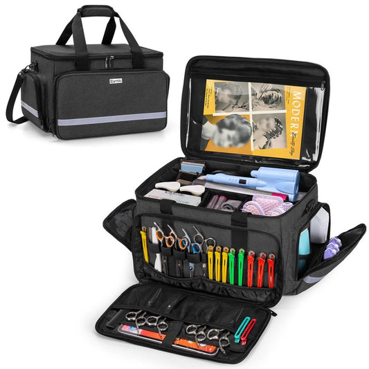 CURMIO Barber Travel Case, Large Capacity Hairdresser Storage Bag with Inner Dividers for Hair Clippers and Cutting Tools, Black, Bag Only