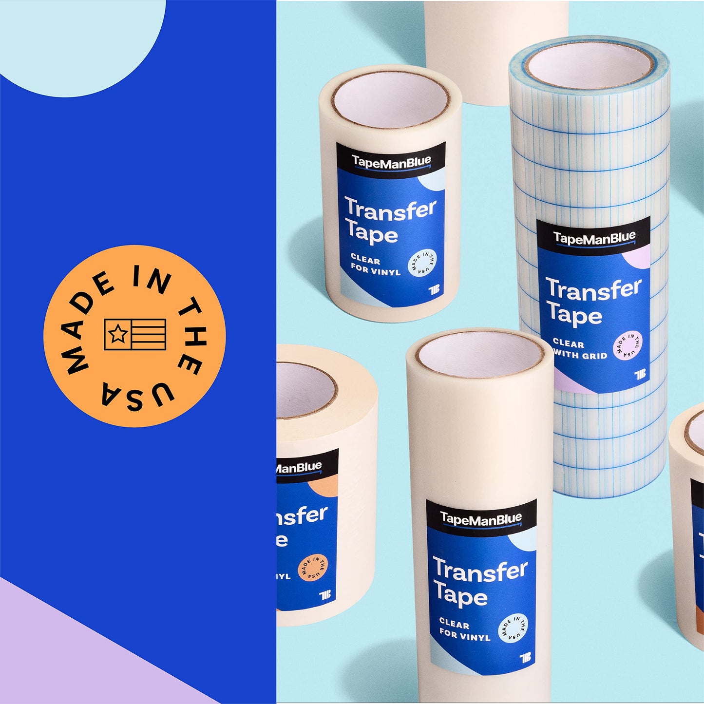 TapeManBlue 6" x 300' Roll of Paper Transfer Tape for Vinyl, Made in America, Premium-Grade Transfer Paper for Vinyl with Layflat Adhesive for Crafts, Decals, and Letters