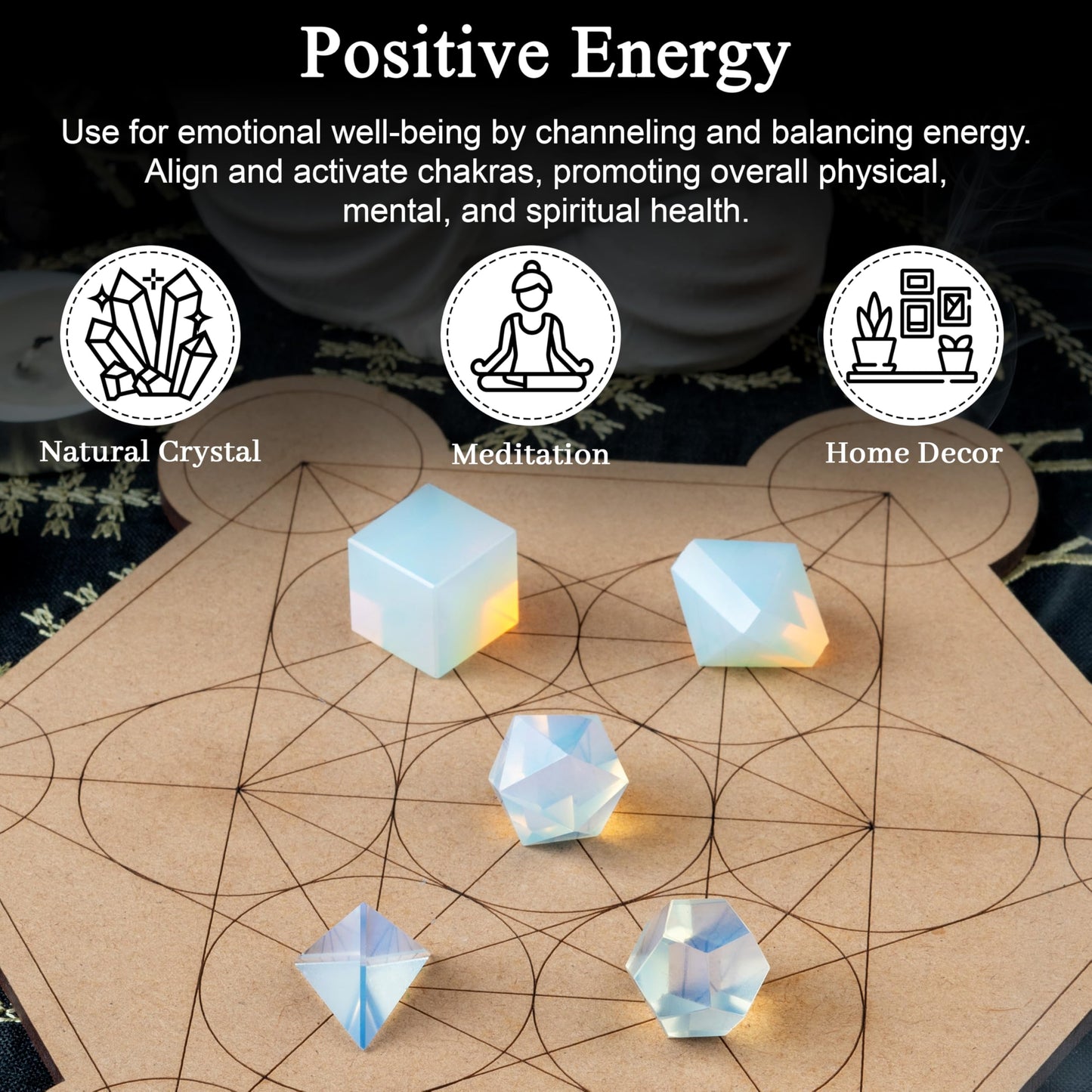 Crocon Opalite 5Pcs Platonic Solids Crystal Geometry Set, Platonic Solids Sacred Geometric Stones for Meditation Reiki Balancing Healing Chakra Stone Cleansing Spiritual Good Luck (15-20 mm)