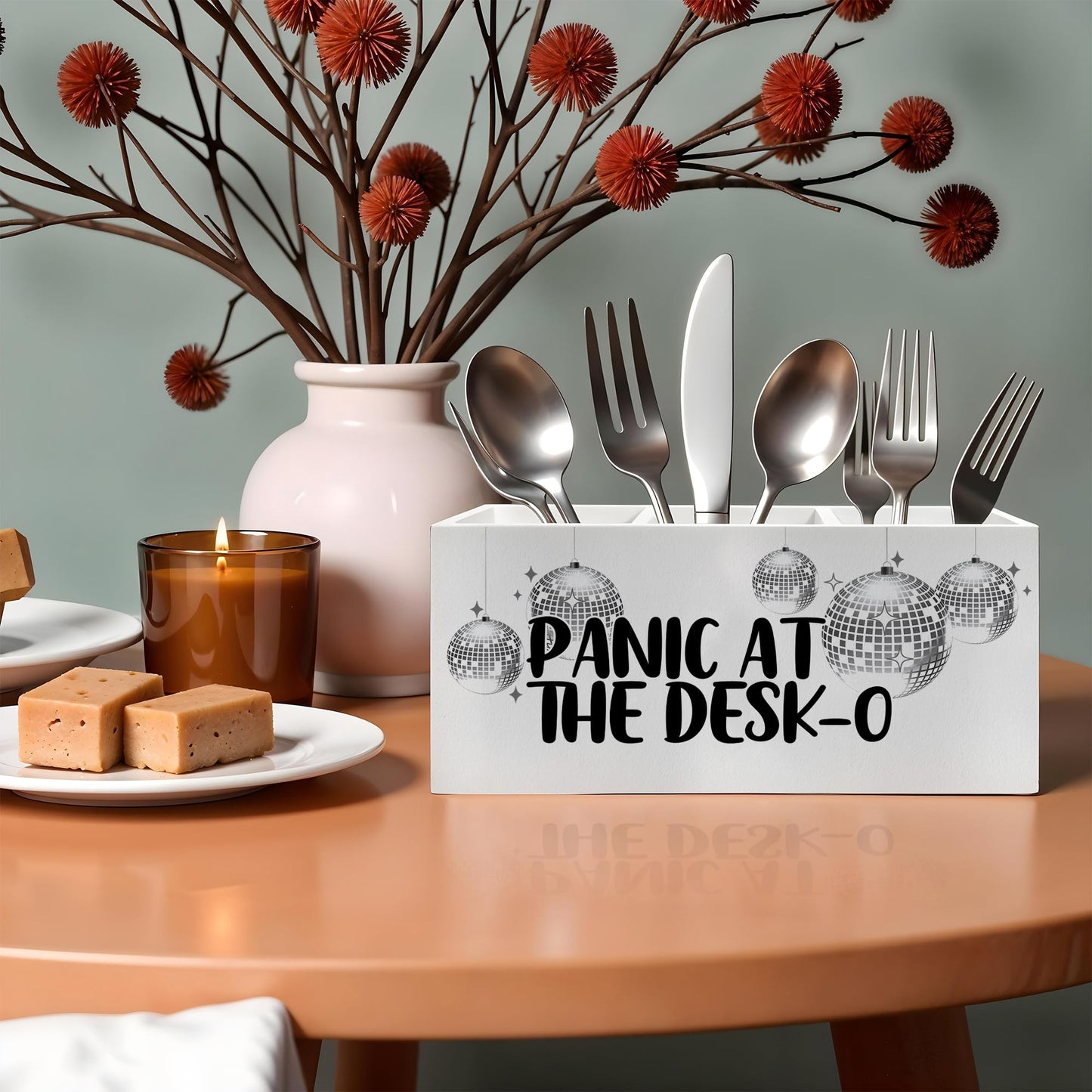 FITIE Funny Trendy Disco Ball Pencil Pen Holder for Desks, Panic at the Desk-O Mental Health Wooden Pencil Holder Organizer for Home Office Desk Accessories, Office Humor Gifts for Women