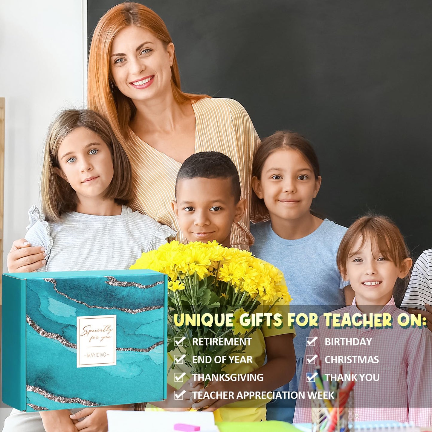 Best Teacher Appreciation Gifts for Women, End of Year Teacher Gifts from Student, Thank You Gift Basket Funny Daycare Teachers Unique Birthday Retirement Gift Set for Teachers w/ Canvas Tote Bag