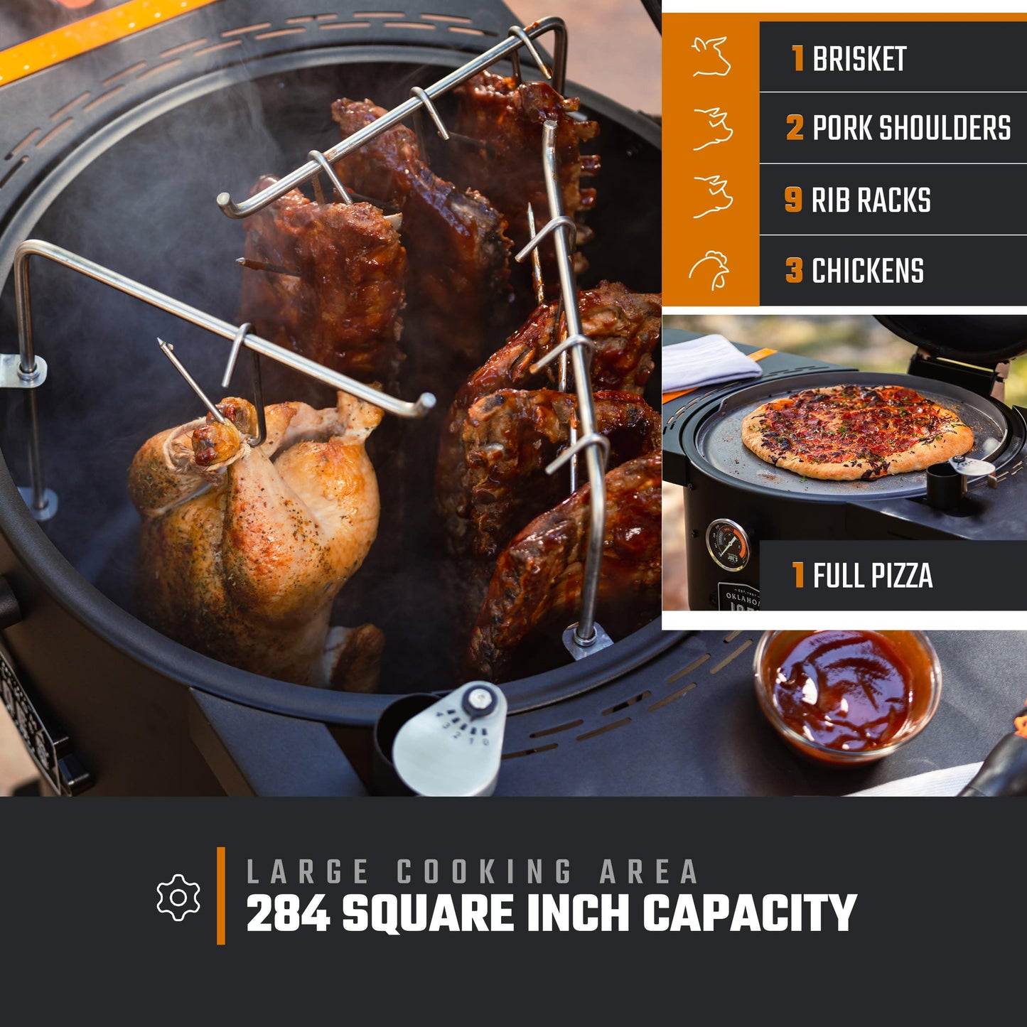 Oklahoma Joe's® Bronco 18 in. Heavy Duty Charcoal Drum Smoker and Grill with 284 sq. in. Cooking Area in Black, Smoker Grill