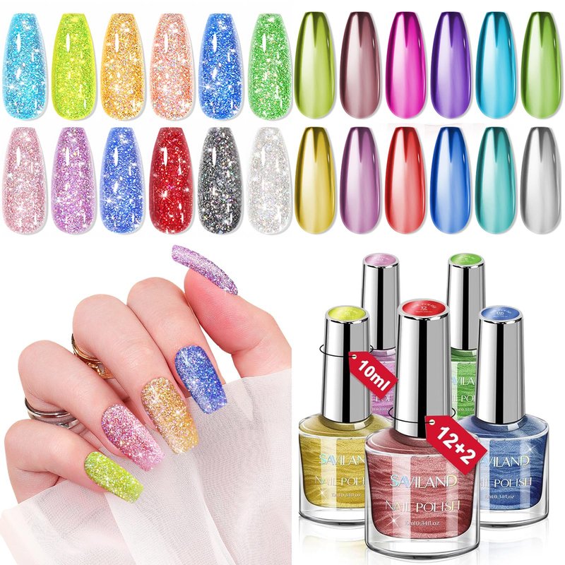 SAVILAND Nail Polish Set - 24 Colors Quick Dry Fingernail Polish Non Gel with Base Top Polish for Fingernail Toenail French Acrylic Art DIY