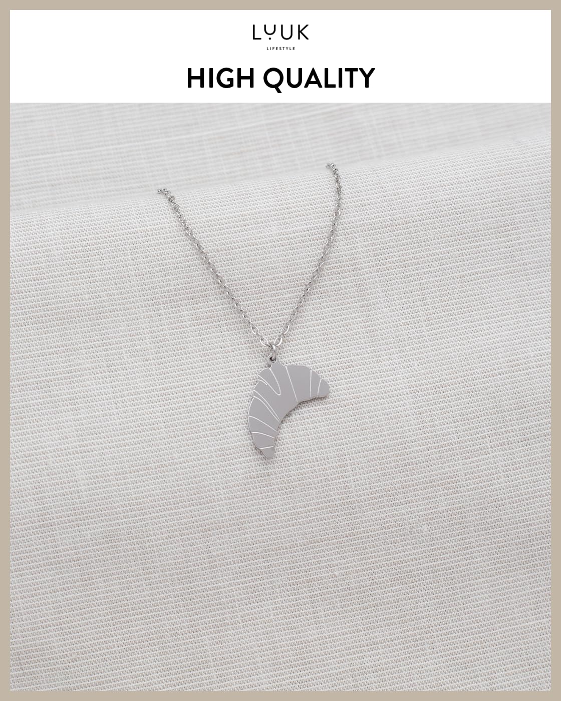 LUUK LIFESTYLE Stainless steel Croissant pendant, 14k Silver plated, necklace, Gift Card 19in adjustable waterproof thin sturdy chain gift for women france vacation dainty chic modern trendy aesthetic