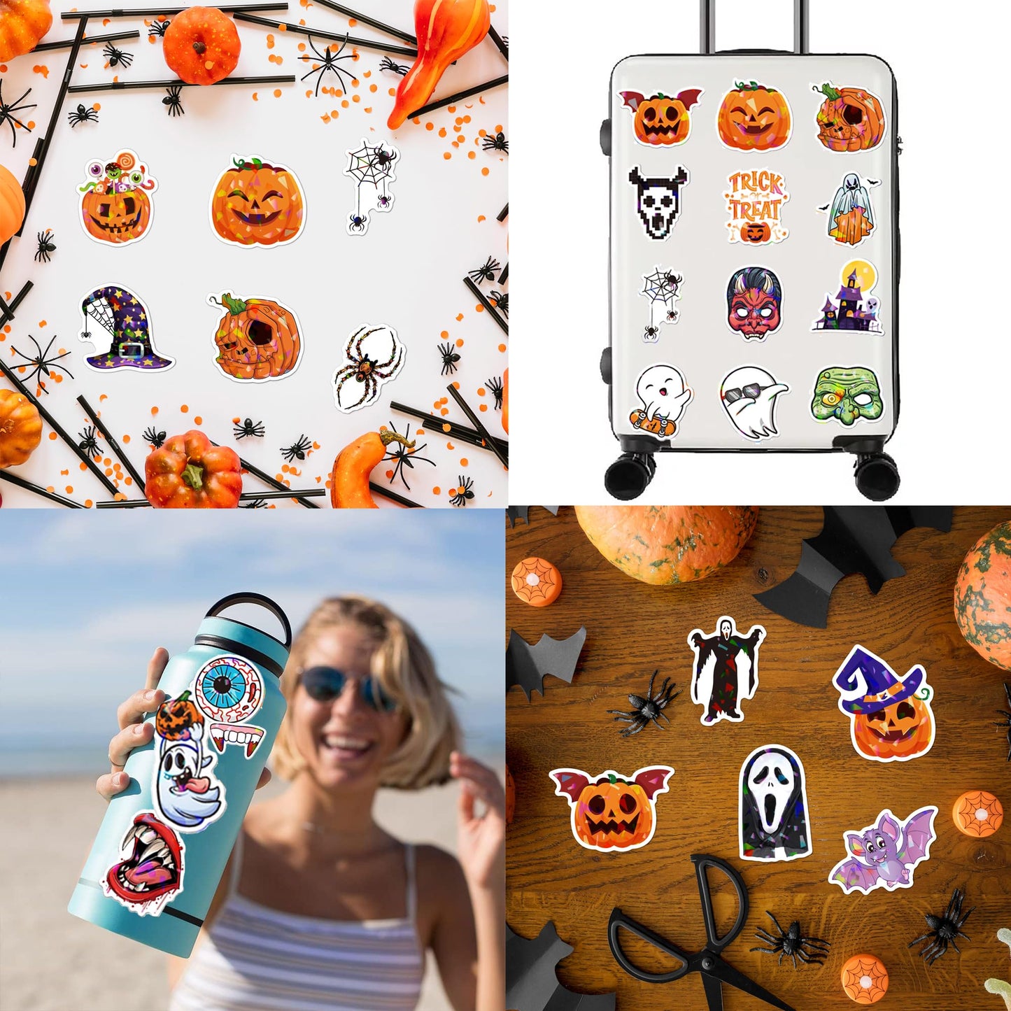 Halloween Pencils and Stickers Bulk Set – 96 Halloween Pencils with Erasers, 6 Spooky Designs + 100 Pumpkin Stickers – Trick or Treat Goodie Bag Fillers, Classroom Prizes, Party Favors Supplies