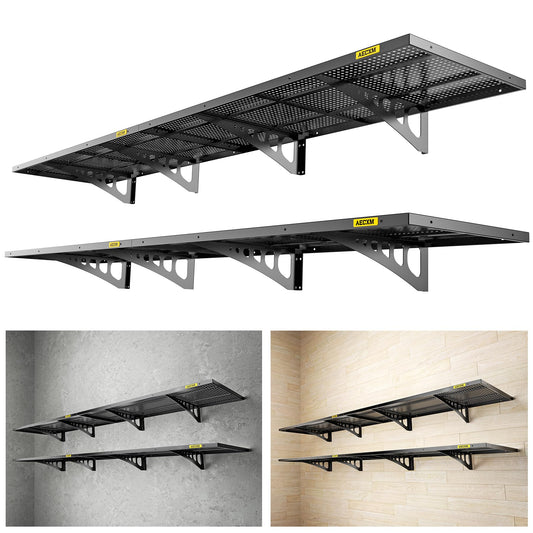 Aecxm 4-Pack 1.64x4ft Adjustable Garage Wall Shelving 1120lbs Load Capacity Heavy Duty Wall Mounted Storage Shelf Metal Floating Shelves for Garage(Black)