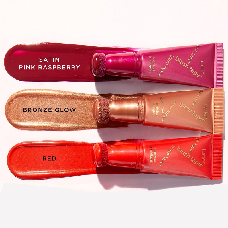 tarte blush tape & glow tape trio set – Blush & Highlighter Duo with Buildable Mineral Pigments & Shea Butter for Hydrating Radiant Cheek Glow, Vegan & Cruelty-Free, travel size, berries