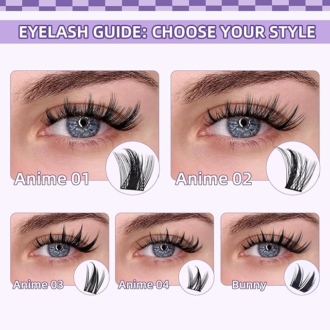 B&Qaugen Bunny Lash Clusters Manga Lashes CC Curl Wispy Natural Invisible Band Eyelash Clusters, Waterproof DIY Lash Extensions at Home, Wet Look for Cosplay & Daily Wear (Lash-Anime 05)