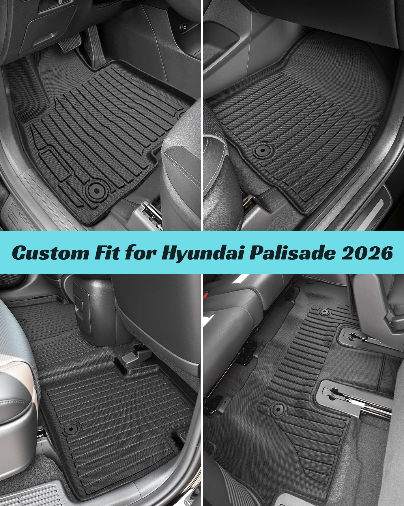 for Hyundai Palisade 2026 (Gas Only, 7/8 Seat) Floor Mats, Custom Fit All Weather Rubber TPE Floor Liners with Cargo Liner & 3rd Row Seat Back Protector, for Hyundai Palisade 2026 Accessories