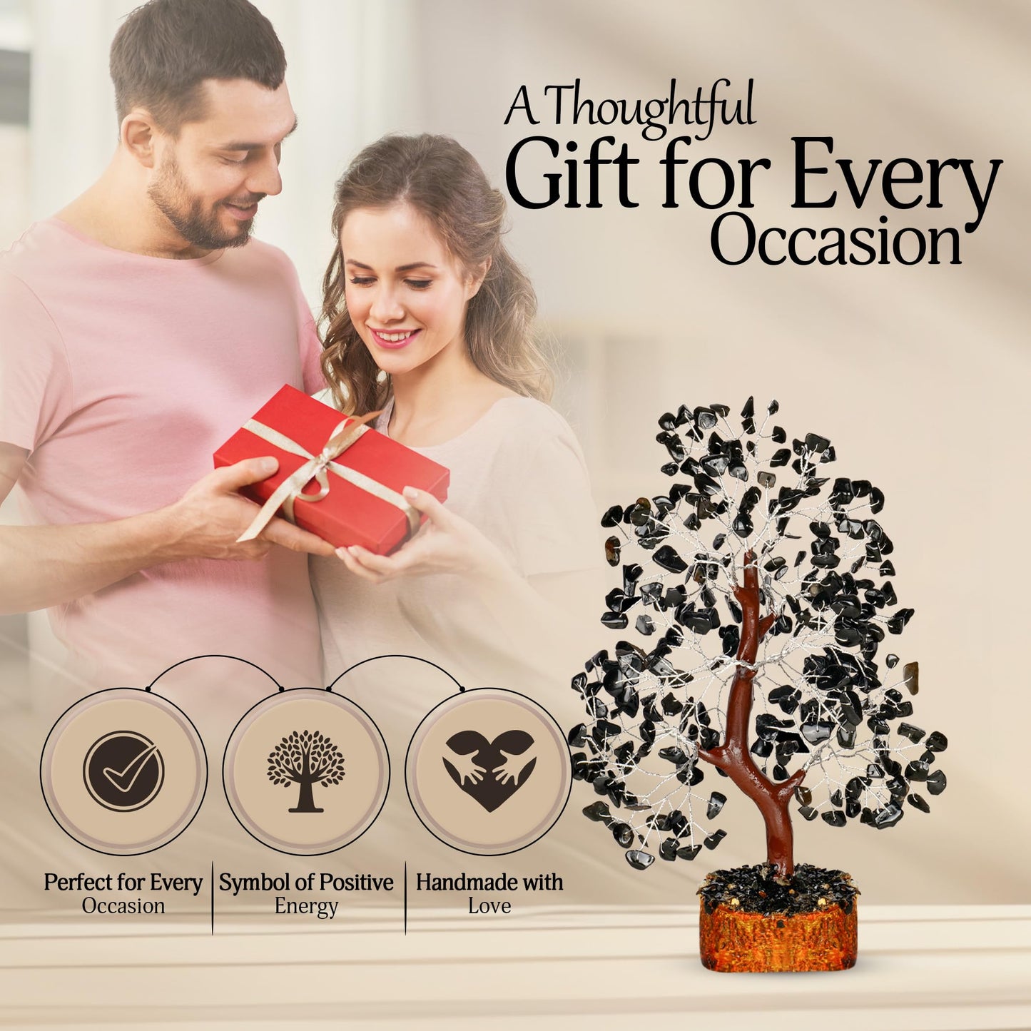 YATSKIA Black Tourmaline Gemstone Tree - Crystal Tree of Life - Crystals and Stones Home Office Decor - Good Luck Gifts for Women