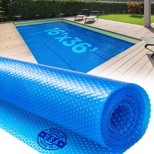 16' x 36' Rectangular Solar Cover for Inground and Above Ground Pools, 12 Mil - Premium Heavy Duty Solar Blanket for Above Ground Pool, Blue - Made in USA