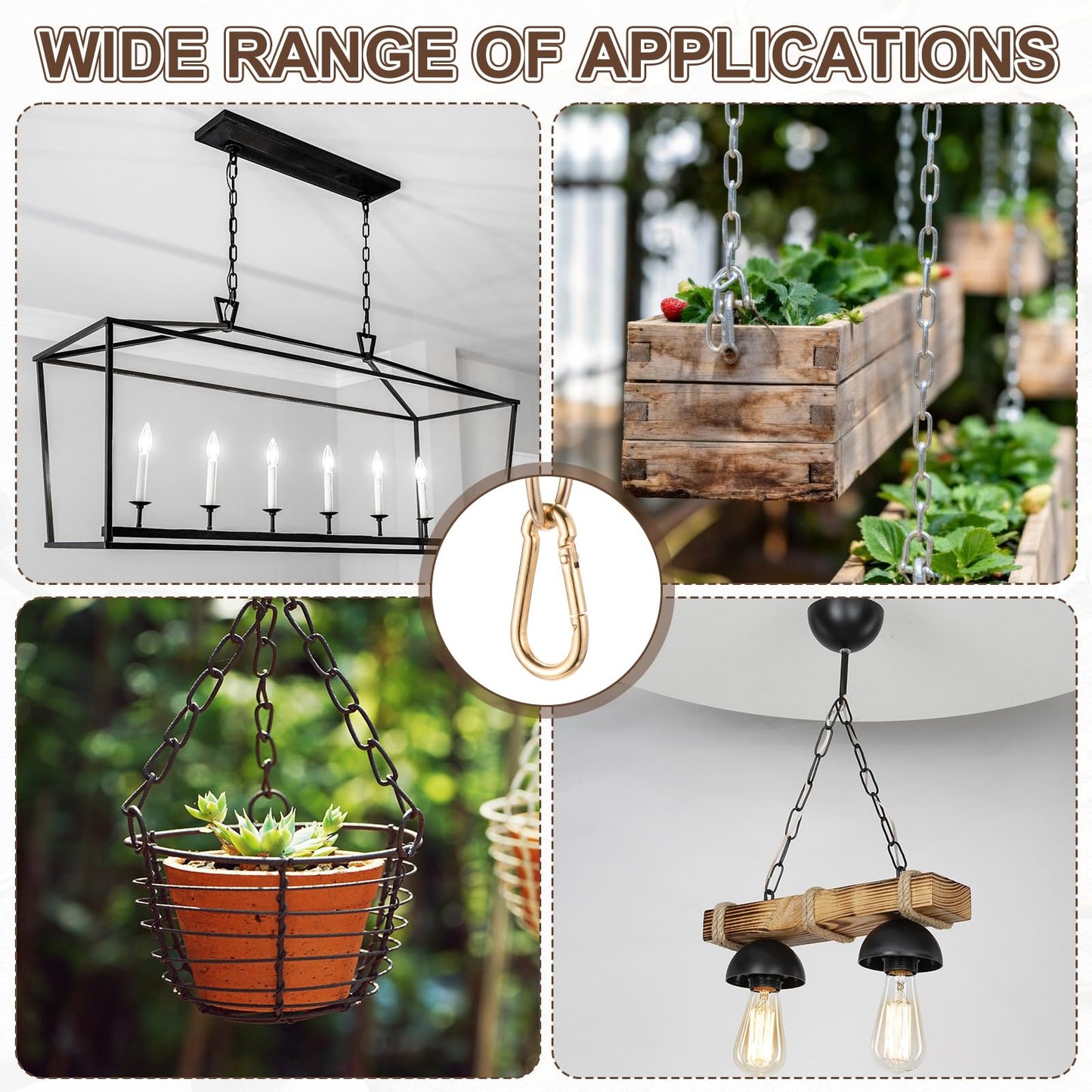 uxcell 7ft Lighting Hanging Chain, 2.8mm/0.11" Looping Metal Pendant Chandelier Chain Extension with 2 Spring Snap Hook for Hanging Plant Pendant Chandelier Light Fixture, Rose Gold