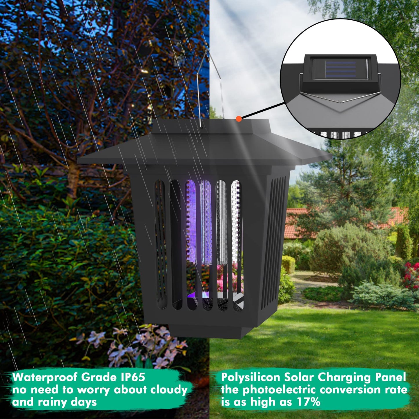 2 Pcs Solar Bug Zapper Outdoor, Waterproof LED Mosquito Zapper Outdoor Solar Powered Mosquito Killer Light Lamp for Indoor & Outdoor Use