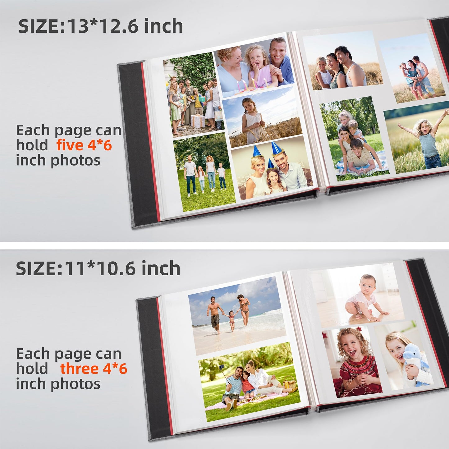 HoneyTolly Large Photo Album Self Adhesive with Picture Display Window, DIY Scrapbook Album for 4x6 8x10 Pictures, 40 Pages Linen Cover Memory Book with Scraper and Metallic Pen(Grey)