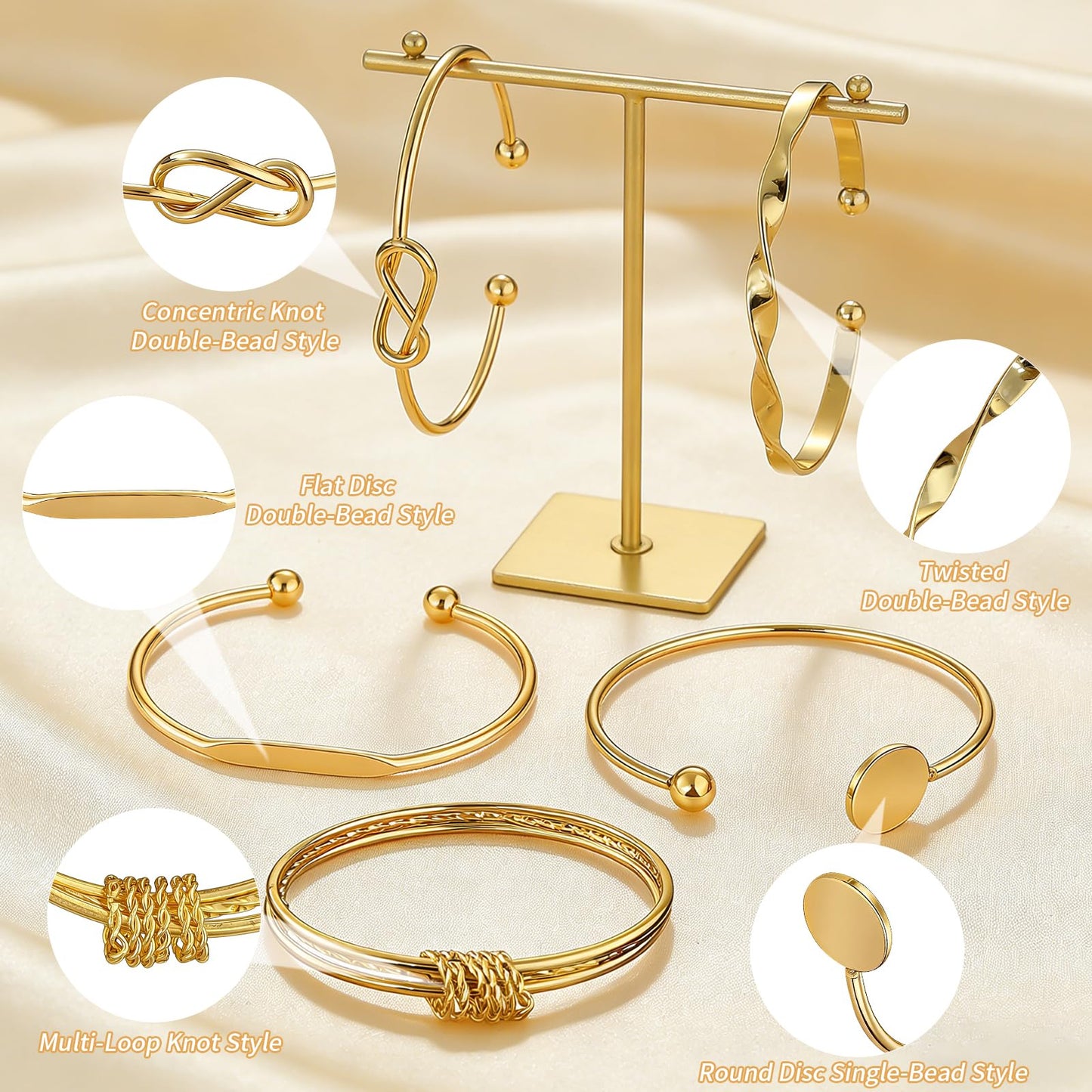 VEINARDYL Gold Bracelets set for Women, Gold Plated Bangles Cuff Bracelets Stack, Open Adjustable Bangles Fashion Accessories Jewelry Set for Gifts Birthday Valentines Day