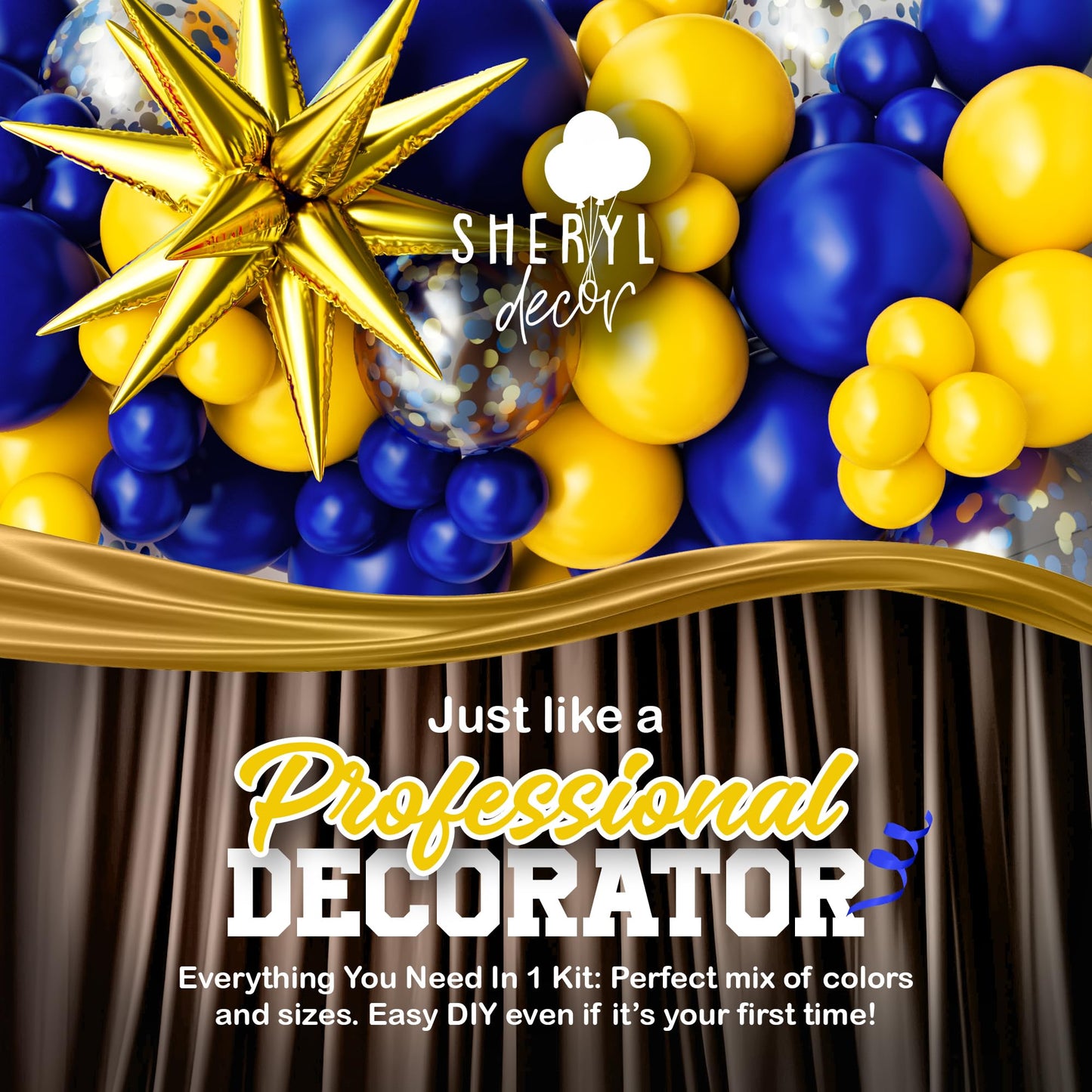 ALL-IN-1 Blue and Yellow Balloon Arch Kit with BONUS 2x Starburst Balloons - Yellow and Blue Balloons for Blue and Yellow Party Decorations, Graduation, Ucla Party, Club America Party Decorations