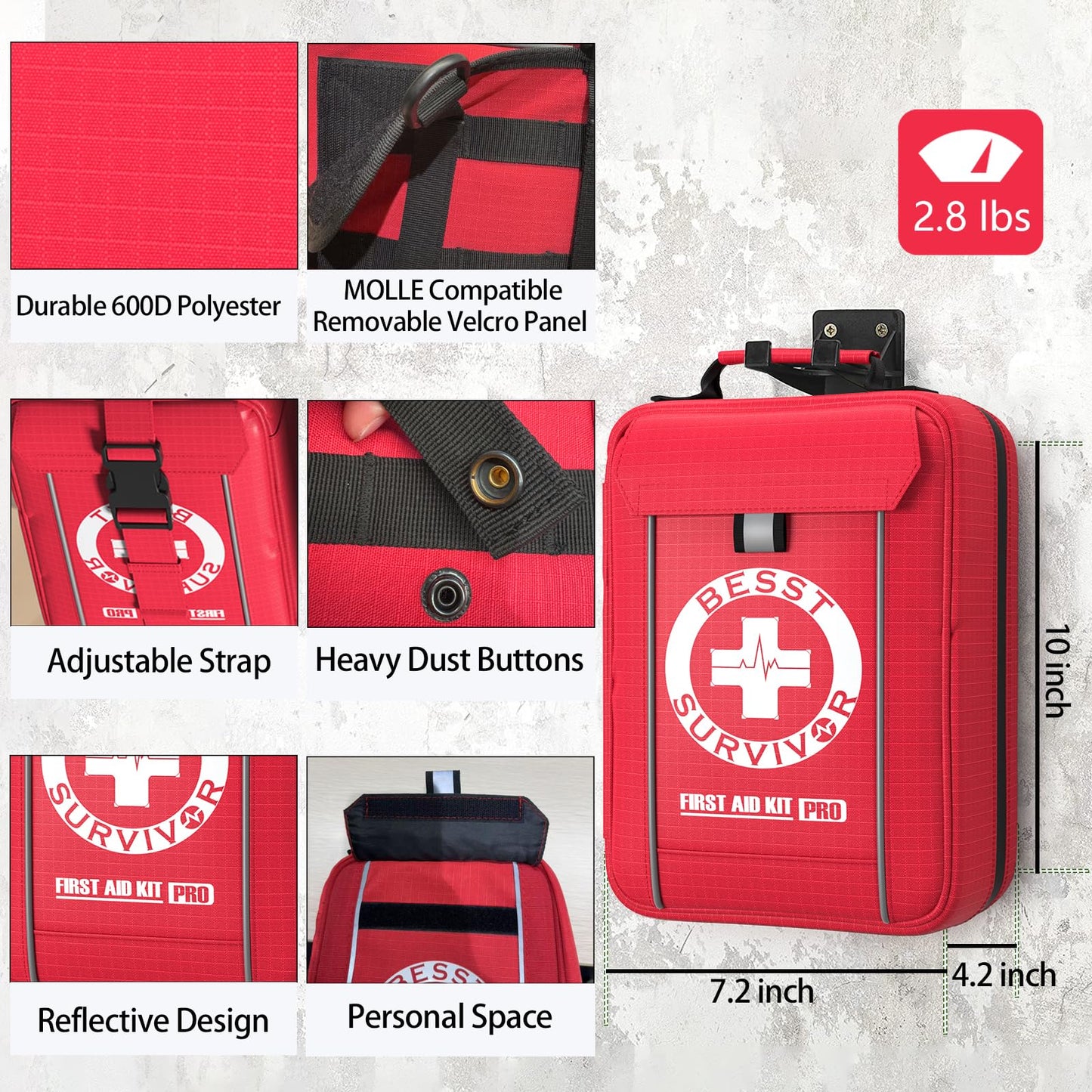 Besst Survivor Comprehensive First Aid Kit -Labeled Compartments for Trauma & Emergencies, Compact Emergency Kits for Car, Boats, Camping, Hurricanes and Outdoor Emergencies Survival -265 Piece