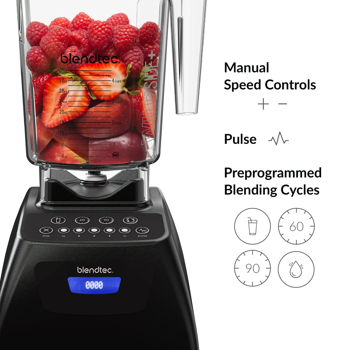 Blendtec Classic 575 Blender - WildSide+ Jar and Spoonula Spatula BUNDLE - Professional-Grade Power - Self-Cleaning - 4 Pre-programmed Cycles - 5-Speeds - Black