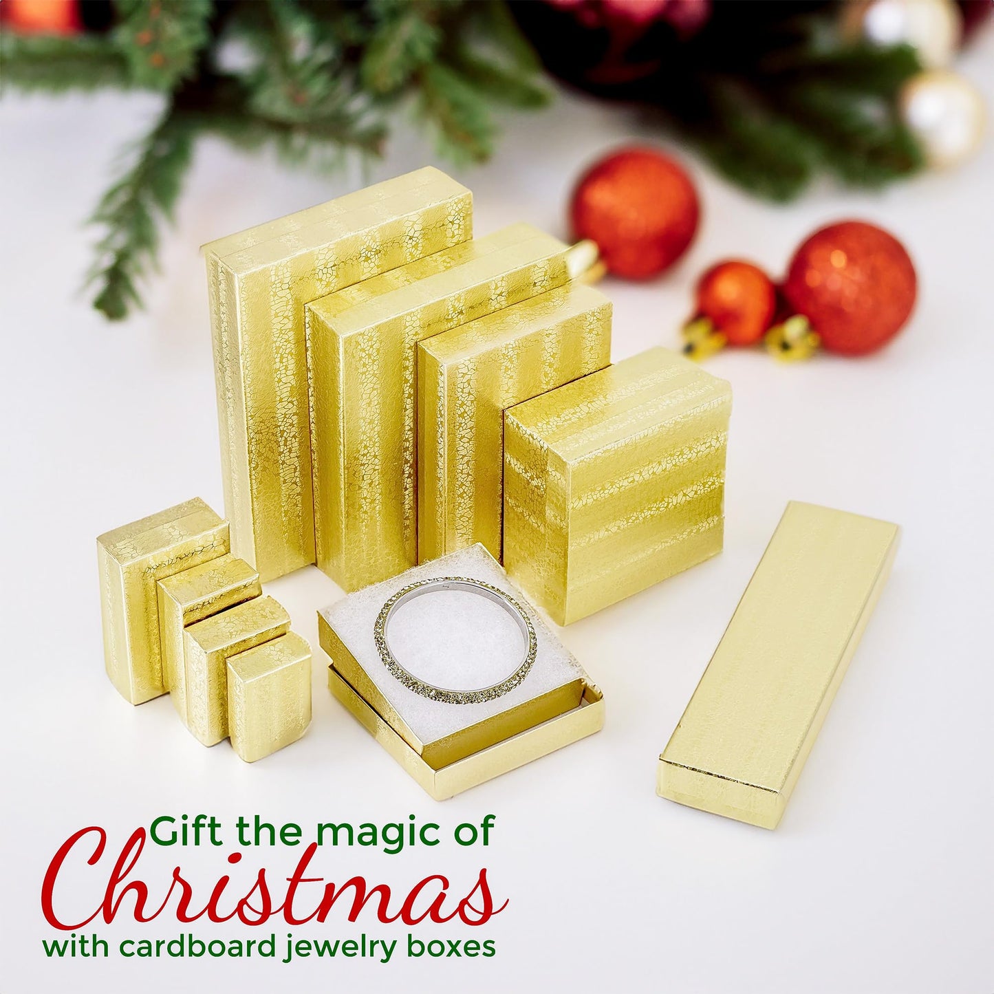 TheDisplayGuys - 25-Pack #21 Cotton Filled Cardboard Paper Jewelry Boxes Gift Case - Gold Foil (2.6" x 1.6" x 1.0") - for Shipping or Storage