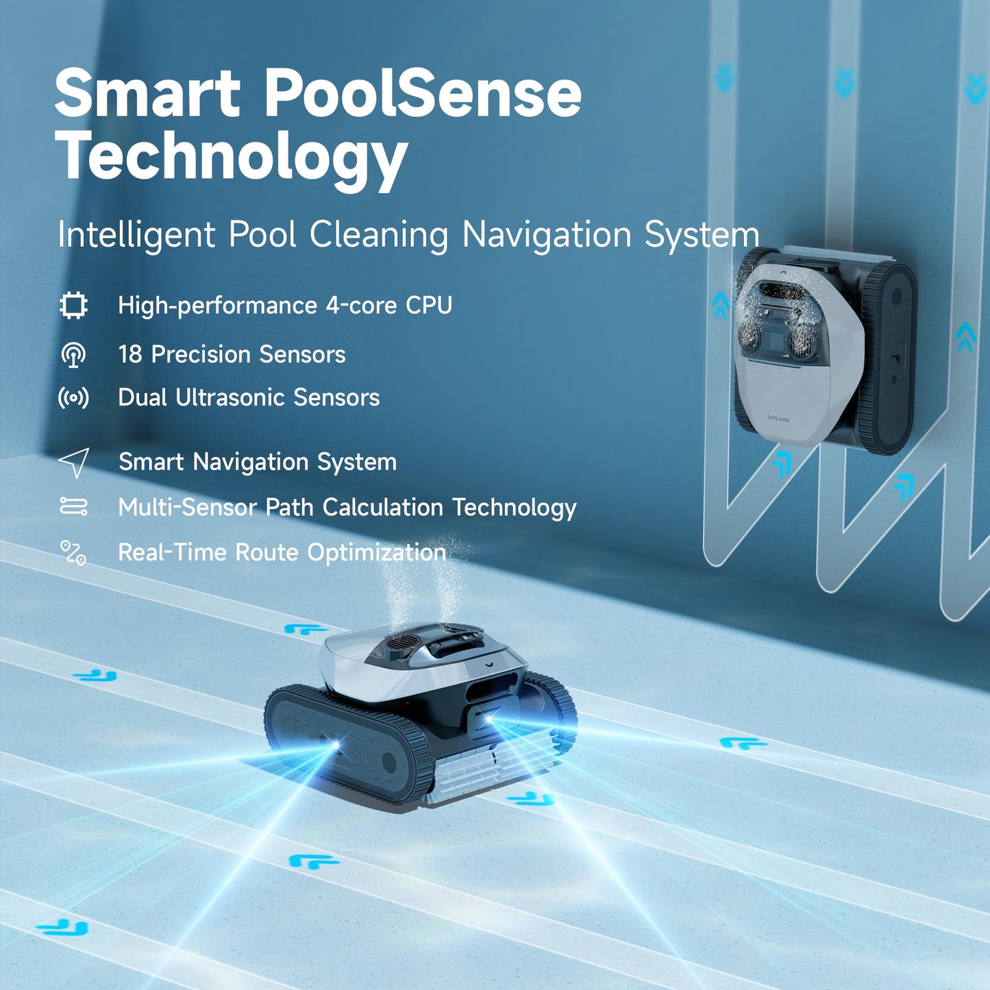 DREAME Robotic Pool Cleaner, 8000 GPH Strong Suction, 180-300 Mins Runtime, Smart Navigation Mapping, Automatic Cleaning for Wall, Waterline, Inground and Above Ground Pools