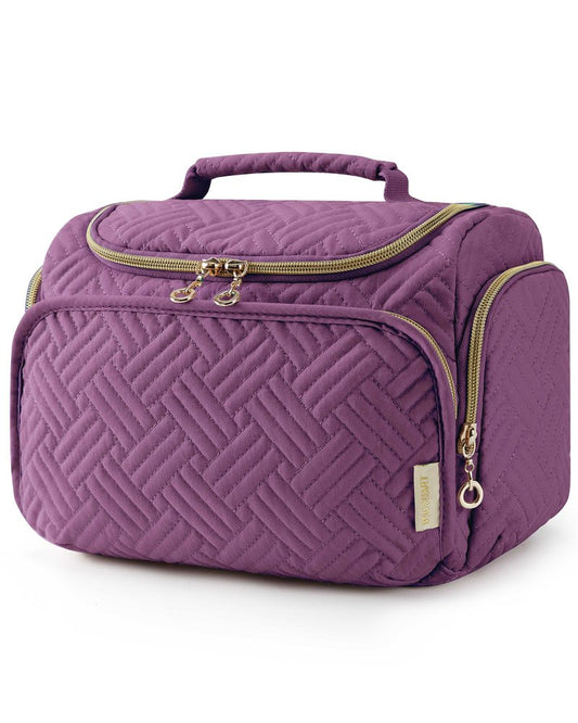 BAGSMART Travel Toiletry Bag, Large Wide-open Travel Bag for Toiletries, Makeup Cosmetic Travel Bag with Handle, Purple-Large