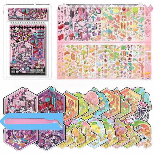 20 Sets Horror Theme 3D Sticker Therapy Scene Material Book DIY 3D Sticker Scene Stress Relief Pass The Time DIY Make Your Own Shop House for Adults Kids