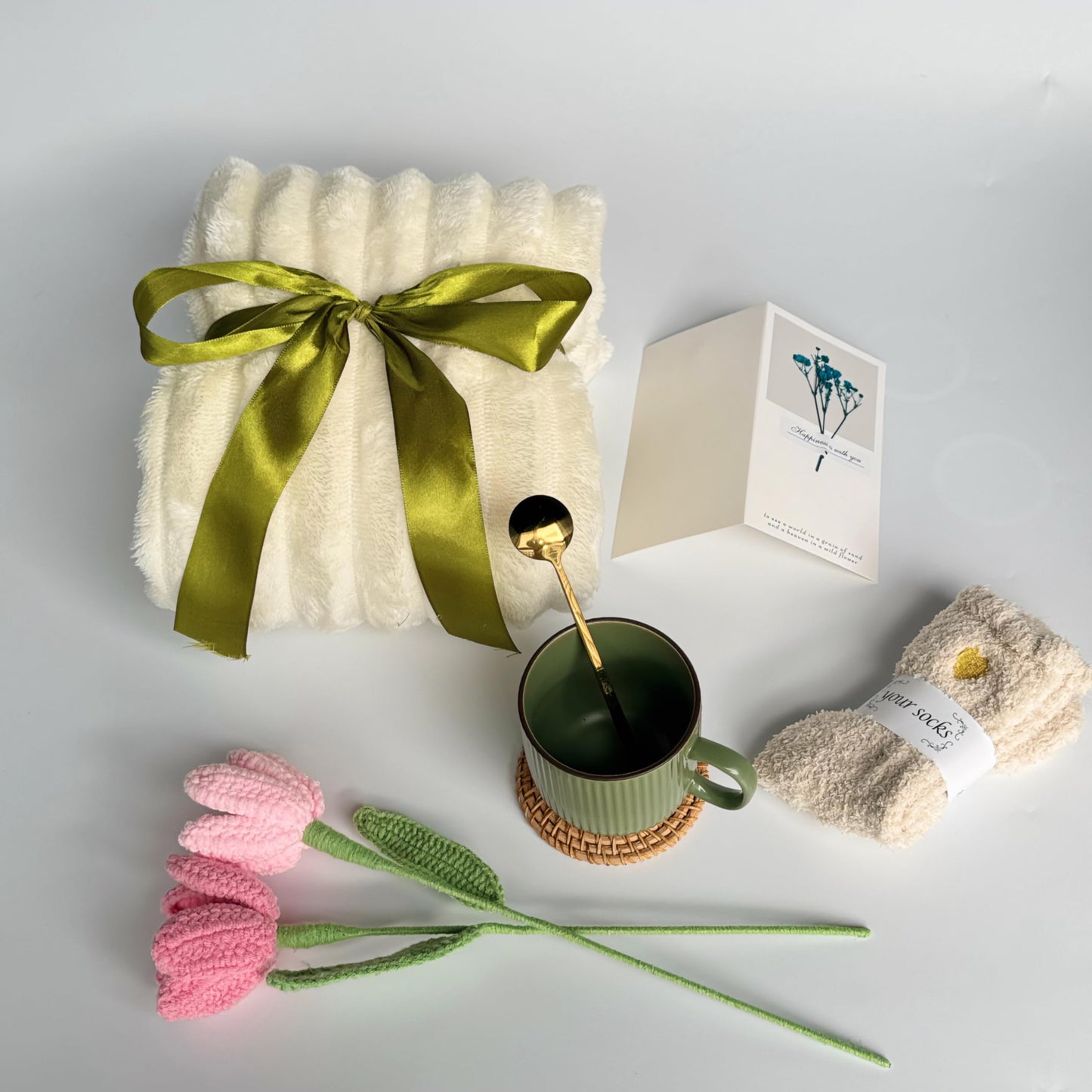 Self Care Gift Basket for Women – 8-Piece Thoughtful Present for Birthdays, Mother's Day, Graduation, Recovery, Mental Wellness, Knit Tulip Gift Throw Blanket,Self Love Box,Happy Birthday Gifts