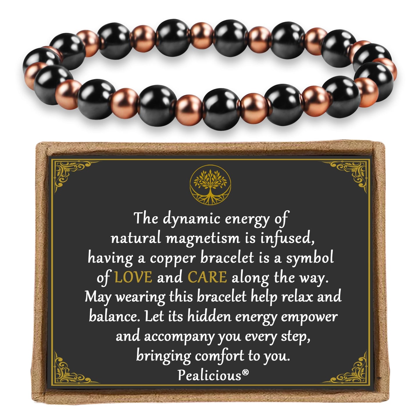 PEALICIOUS Copper Bracelet for Women and Men, 8MM Copper Magnetic Bracelet with 3800 Gauss Magnets Beads as Mother Day Gift for Mom, Cooper Hematite Jewelry Pulsera De Cobre para Mujer for Parents
