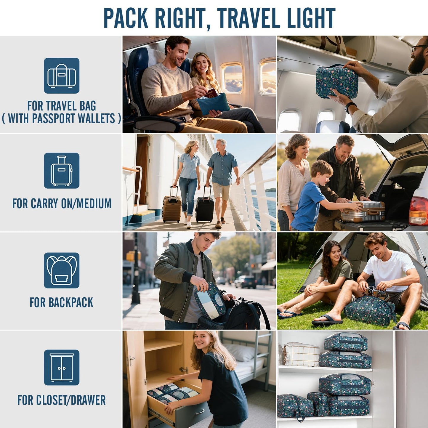 Veken 10 Set Packing Cubes for Travel Essential, Suitcase Organizer Bags in 4 Sizes, Carry-On Luggage Accessories with Large Laundry & Hanging Toiletry Bag, Must-Have for Airplane, Road Trip & Camping