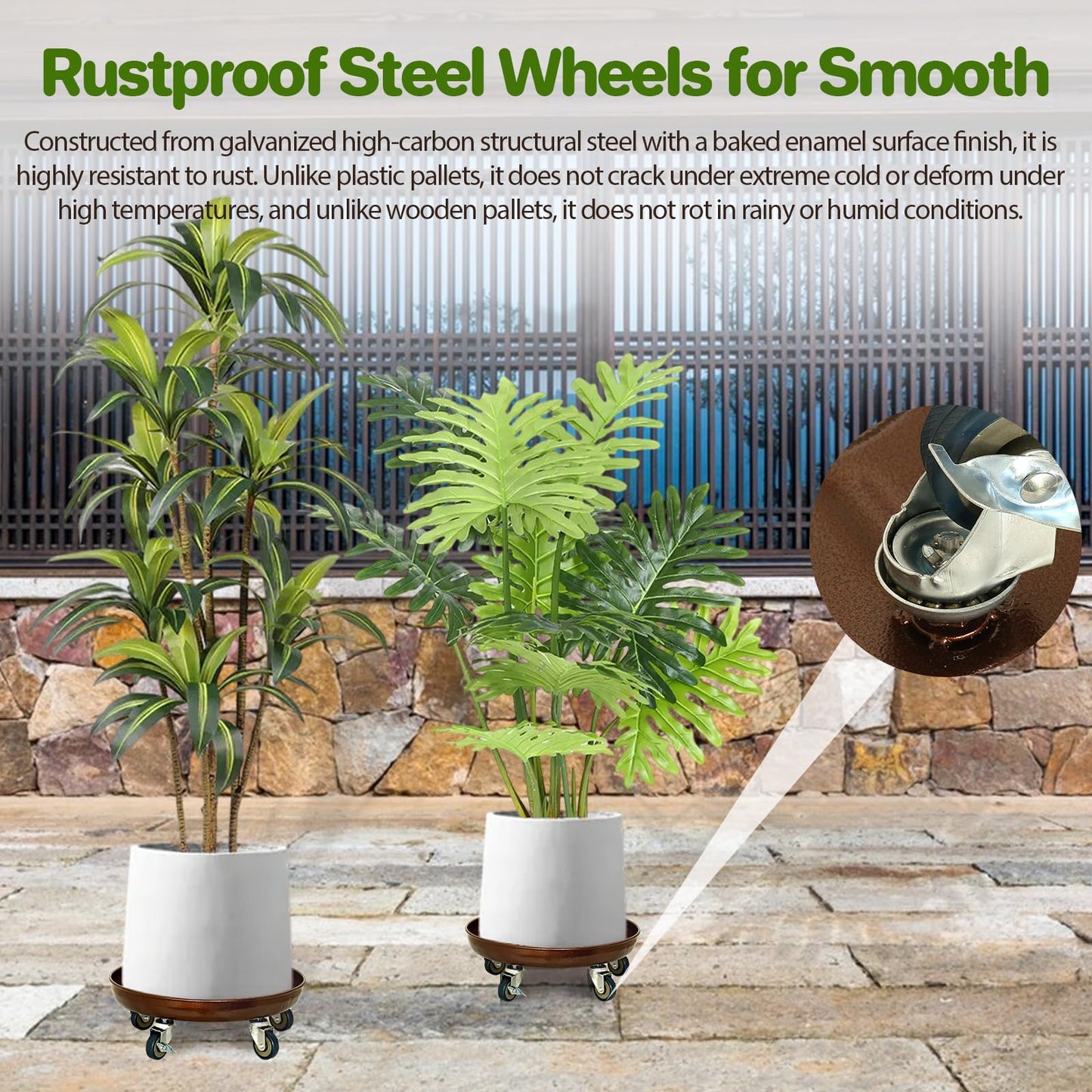 Plant Stand Rolling Plant Caddy With Wheels, 17 inch Plant Saucer With 360° Lockable Wheels, 440 LB Capacity Metal Rolling Plant Cart for Heavy Duty Planter, Rustproof Plant Dolly for Outdoor/Indoor