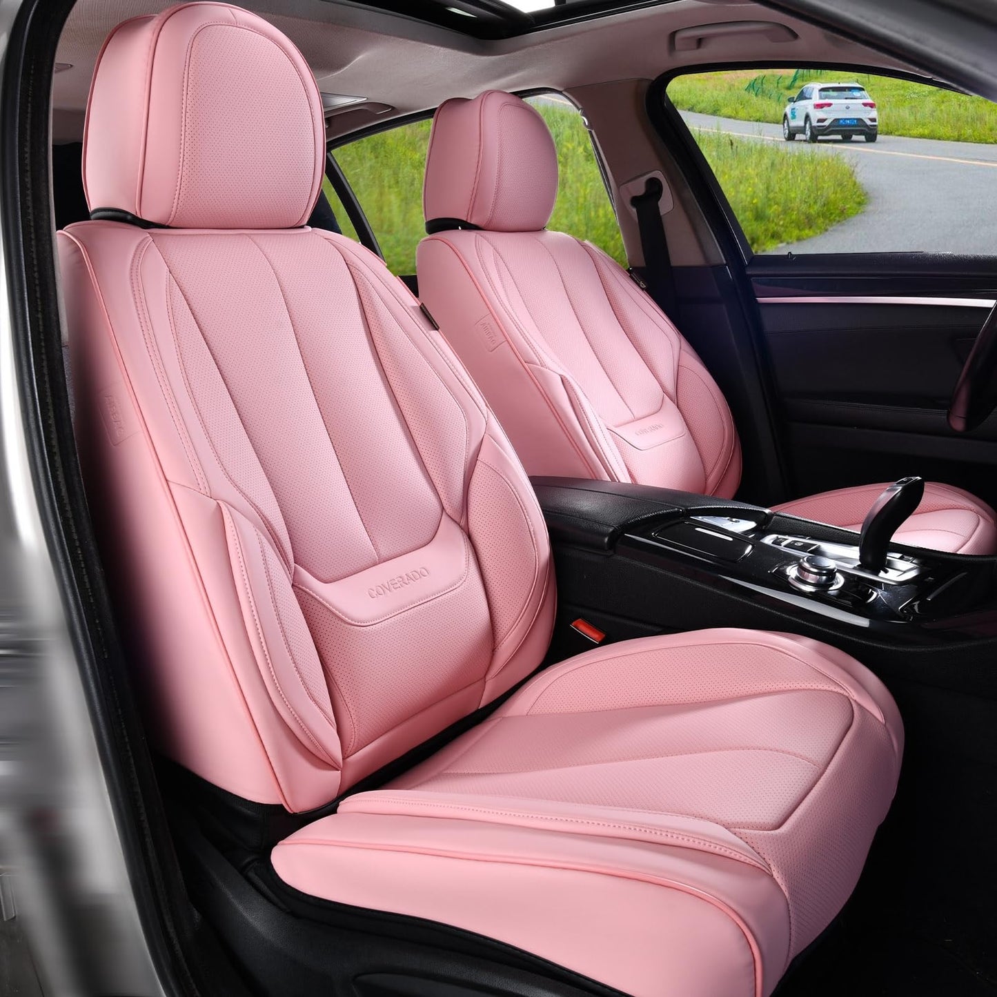 Coverado Seat Covers, Car Seat Covers Front Seats, Car Seat Cover, Car Seat Protector Waterproof, Car Seat Cushion Nappa Leather, Pink Seat Covers Carseat Cover Universal Fit for Most Cars